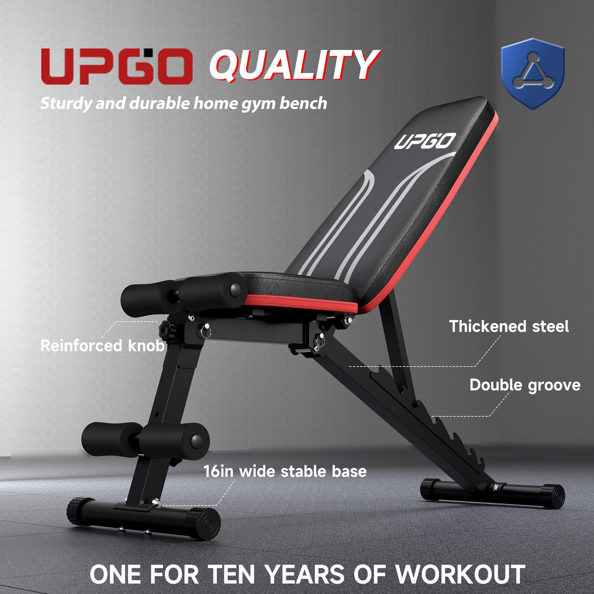UPGO Adjustable Weight Bench with Resistance Bands, Foldable Decline Design - Image 7