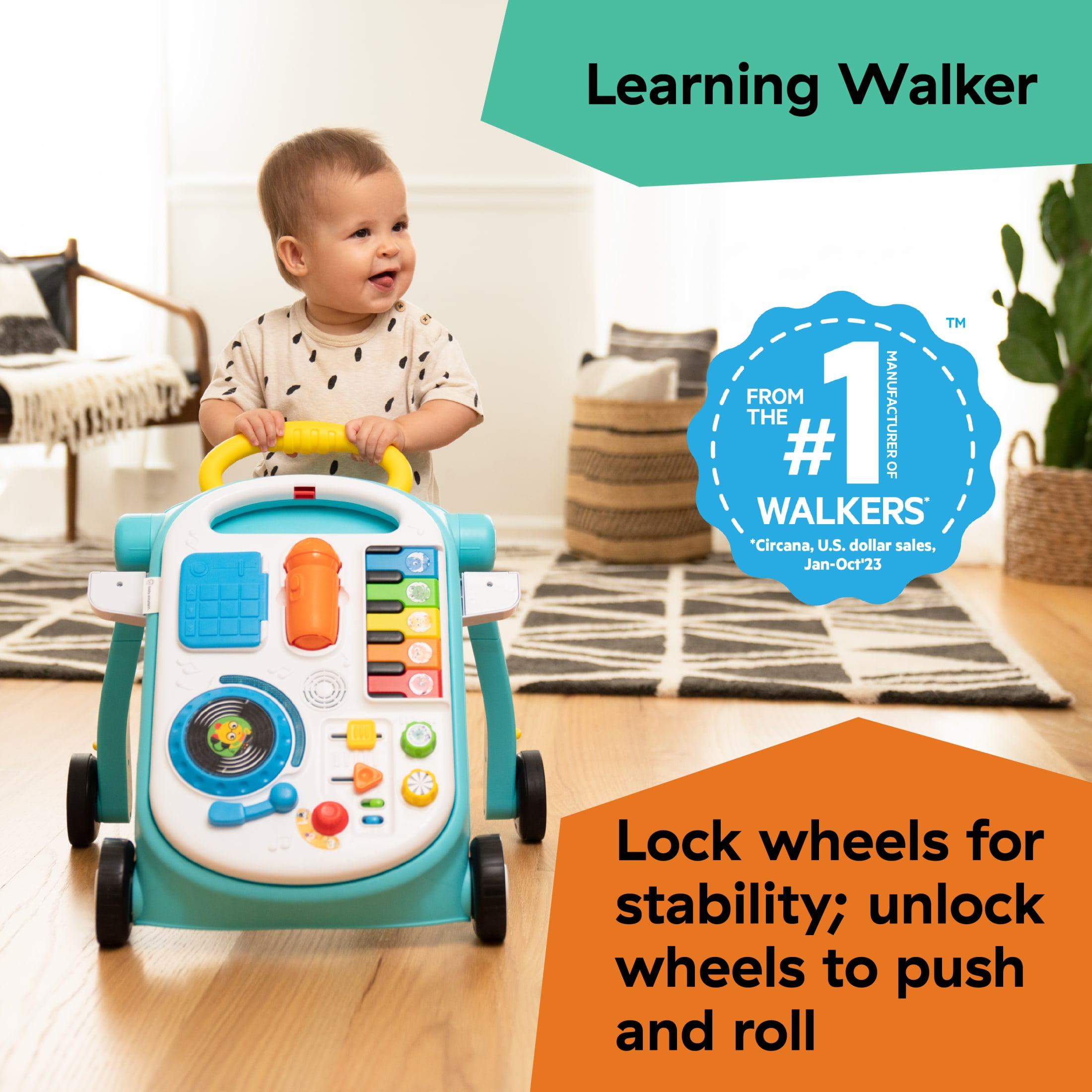 Baby Einstein Musical Mix ‘N Roll 4-in-1 Push Walker, Activity Center, Toddler Table and Floor Toy for 6 Months+ Unisex - Image 3
