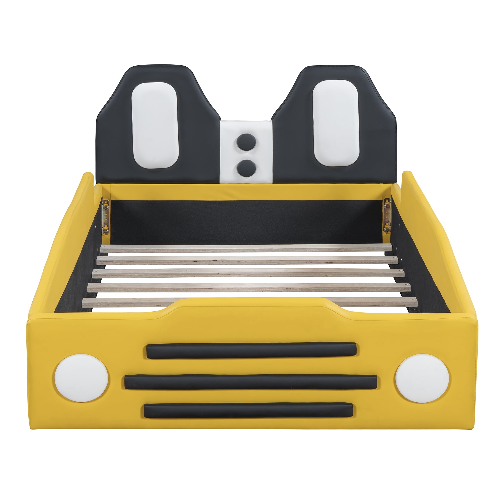 Euroco Upholsterered Race Car-Shaped Twin Size Platform Bed for Bedroom, Yellow - Image 3