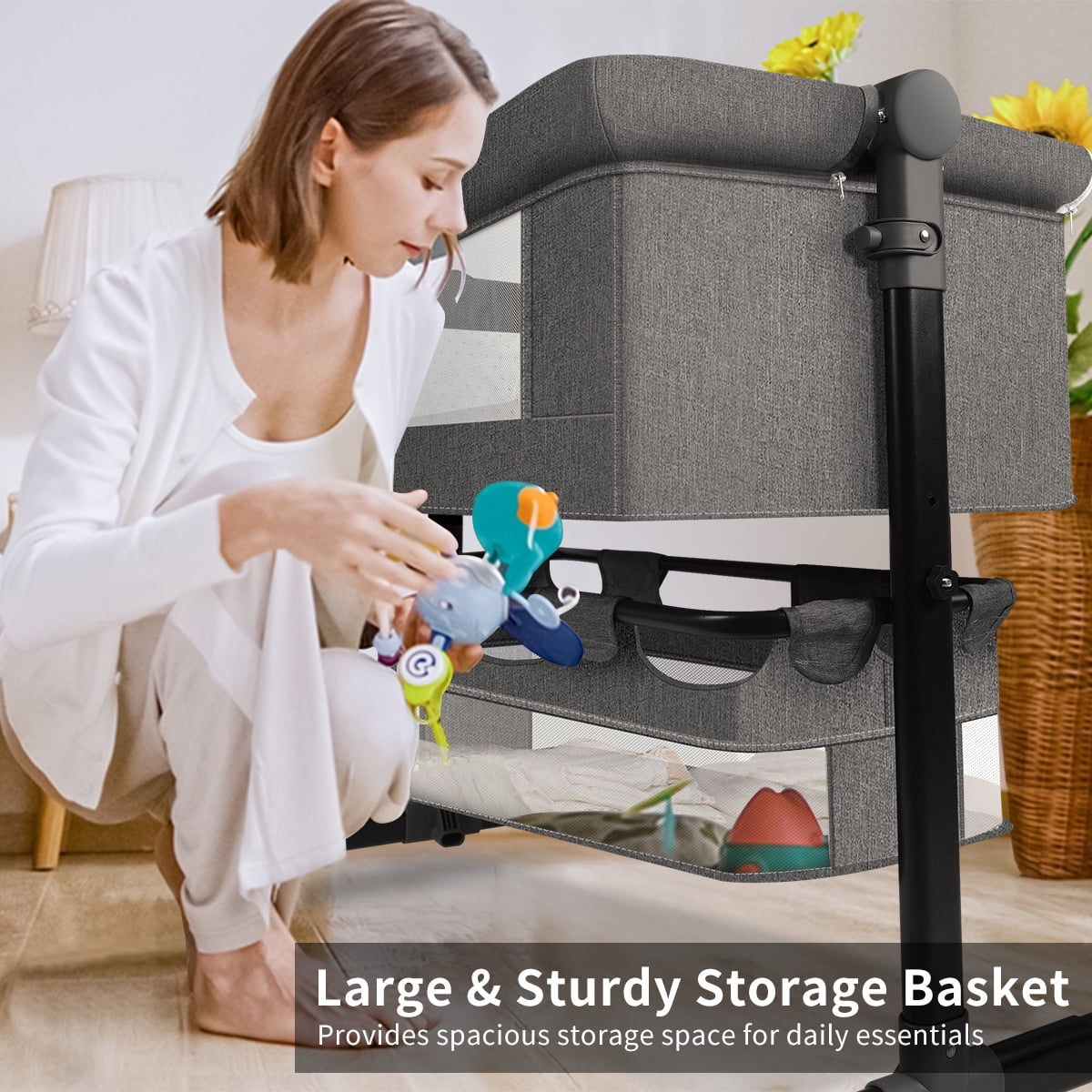 HDJ 4 in 1 Baby Bassinet, Portable Infant Bedside Crib with Lockable Wheel for 0-6 Months Baby, Dark Gray - Image 5