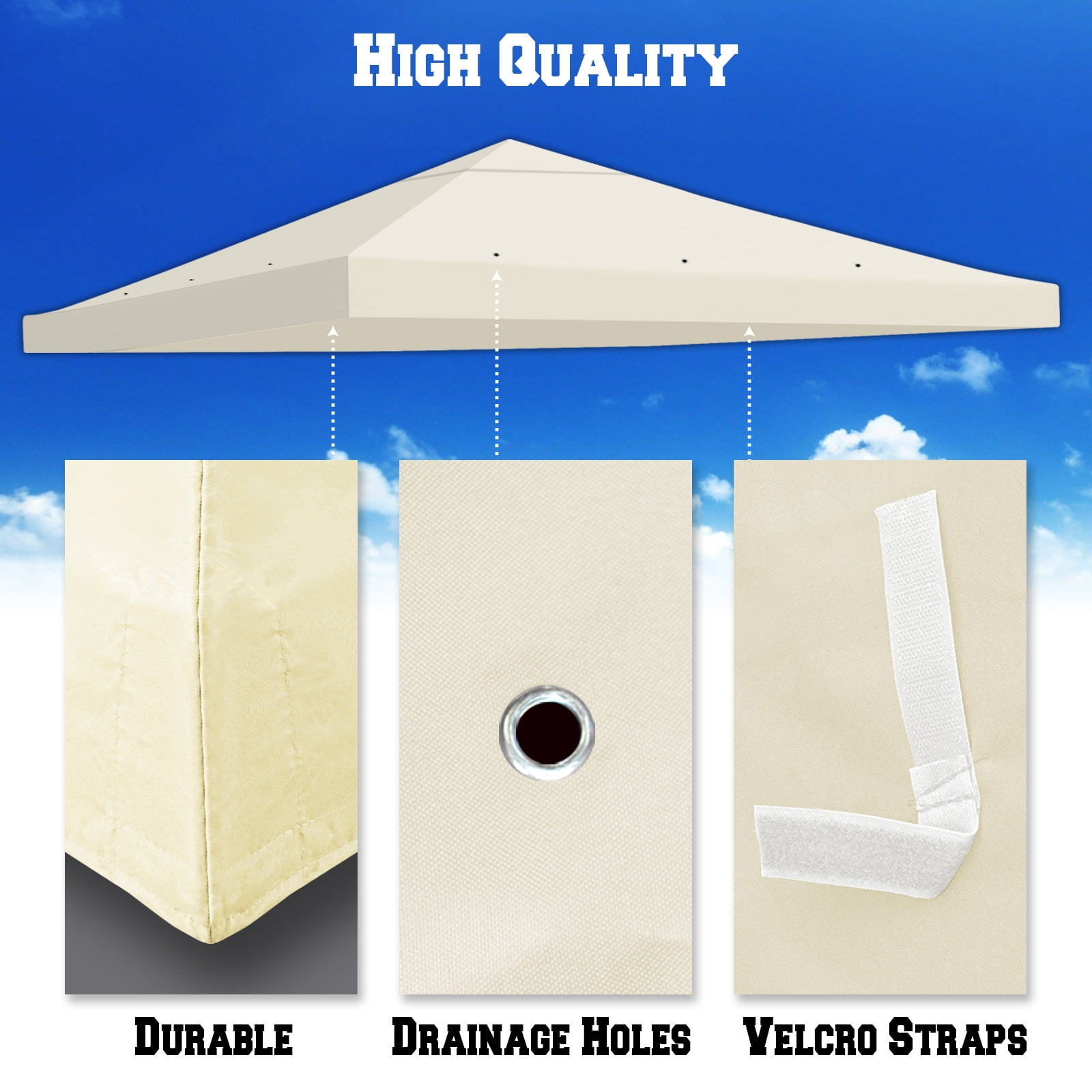 SUNNY 10x10 FT Gazebo Replacement Canopy Top Single Tier Canopy Top Cover (Ecru) - Image 2