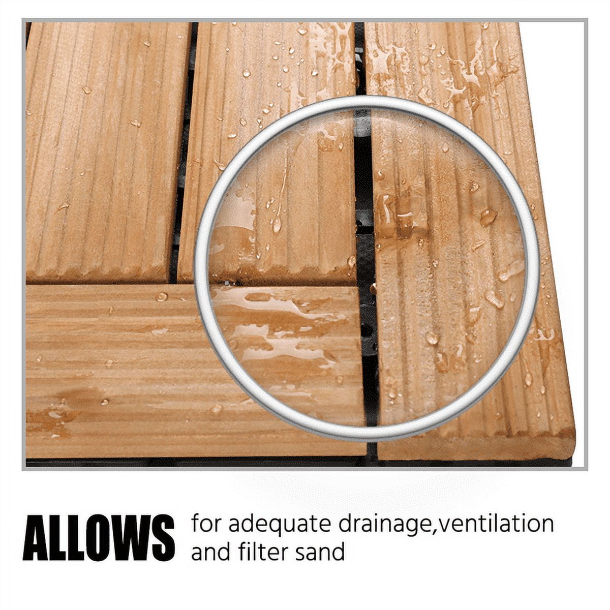 Alden Design 27pcs Indoor & Outdoor Wood Flooring Tiles for Patio Garden, 12" x 12", Natural Wood - Image 7