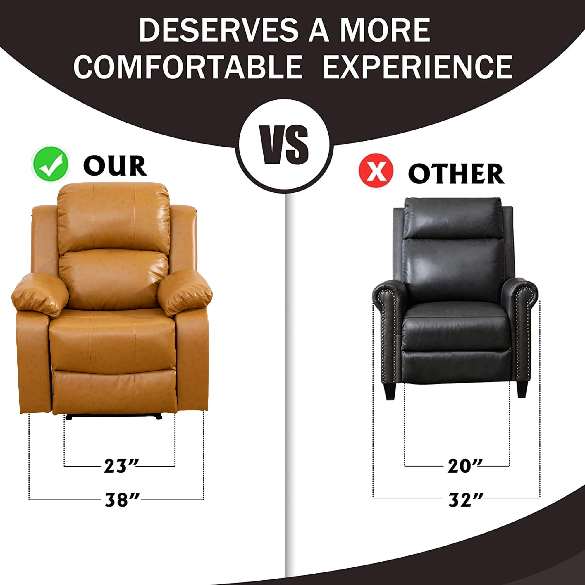 Aukfa Leather Recliner Chair, 38" Overstuffed Armchair Living Room Read Chair for Adults, Ginger - Image 5