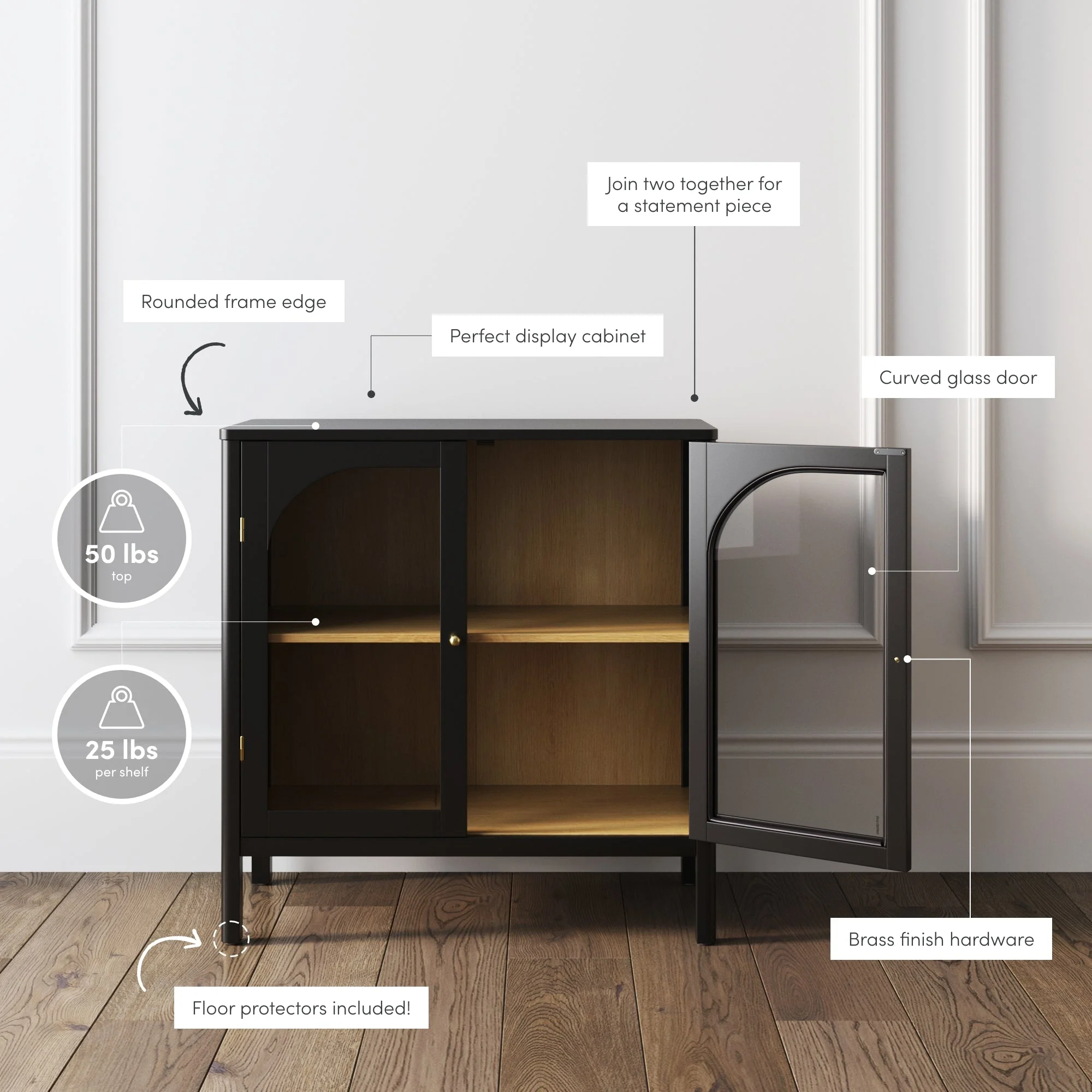 Nathan James Mason Sideboard Buffet with Glass Doors and Adjustable Shelves - Image 3