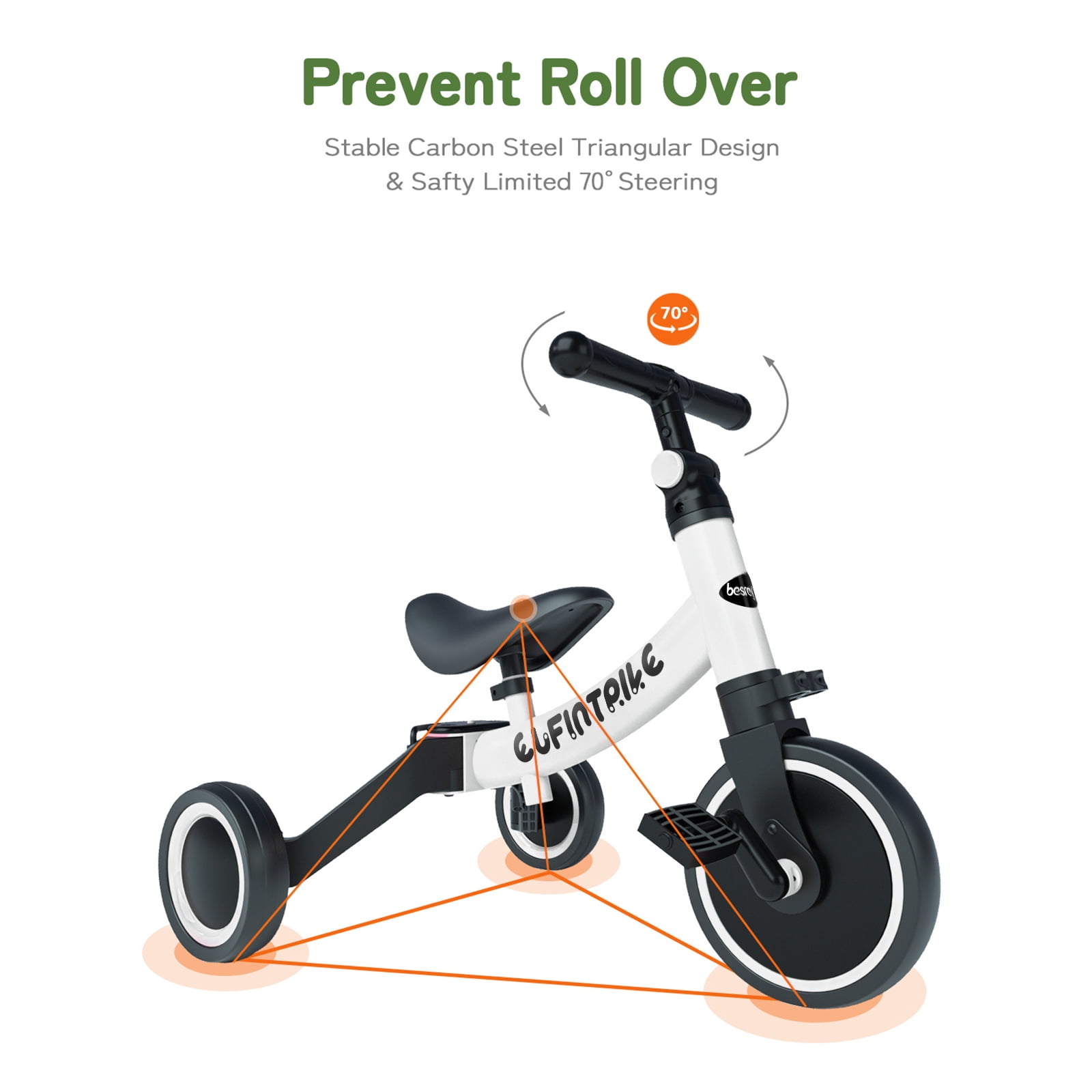 Besrey 5 in 1 Toddler Tricycle for 1-5 Years Old Boys Girls, Kids Trike for Balance Training, Baby Bike Frame 24.2 in, Blue - Image 4