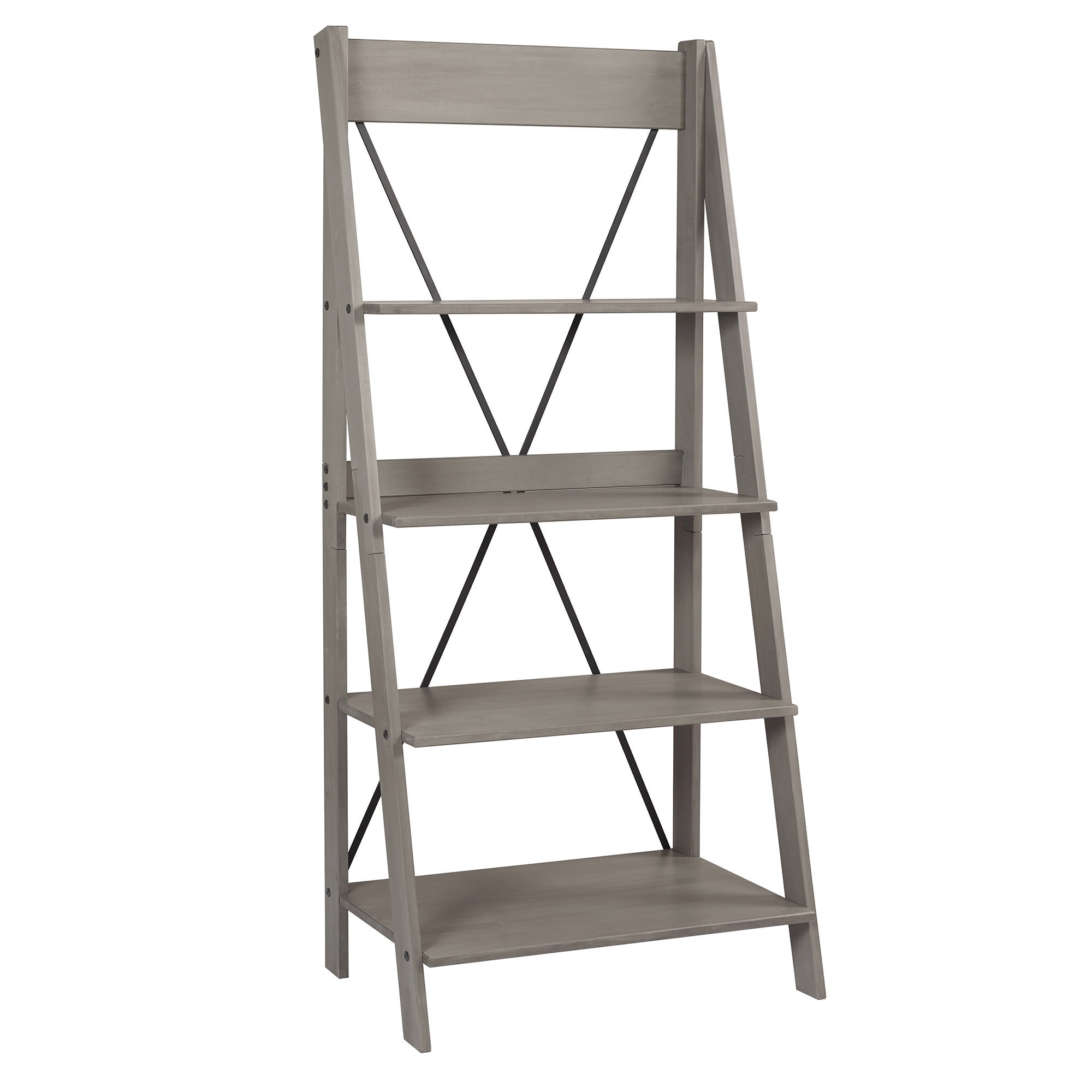 Frankie 68" Solid Wood Ladder Bookcase with 4-Fixed Shelves in Gray - Image 8