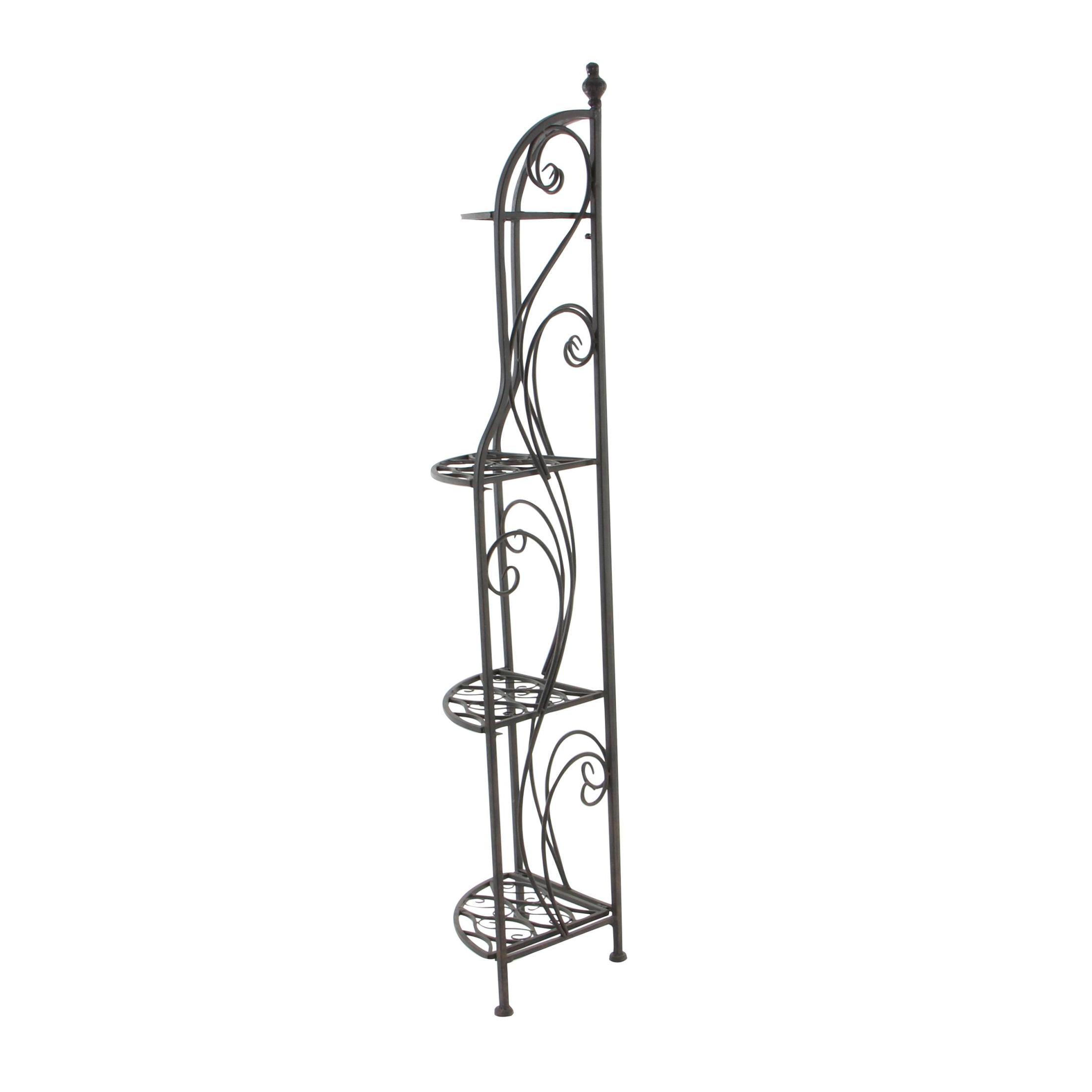 DecMode 17" x 60" Black Metal Scroll Indoor Outdoor Arched Tall Folding Corner 4 Shelf Bakers Rack, 1-Piece - Image 7
