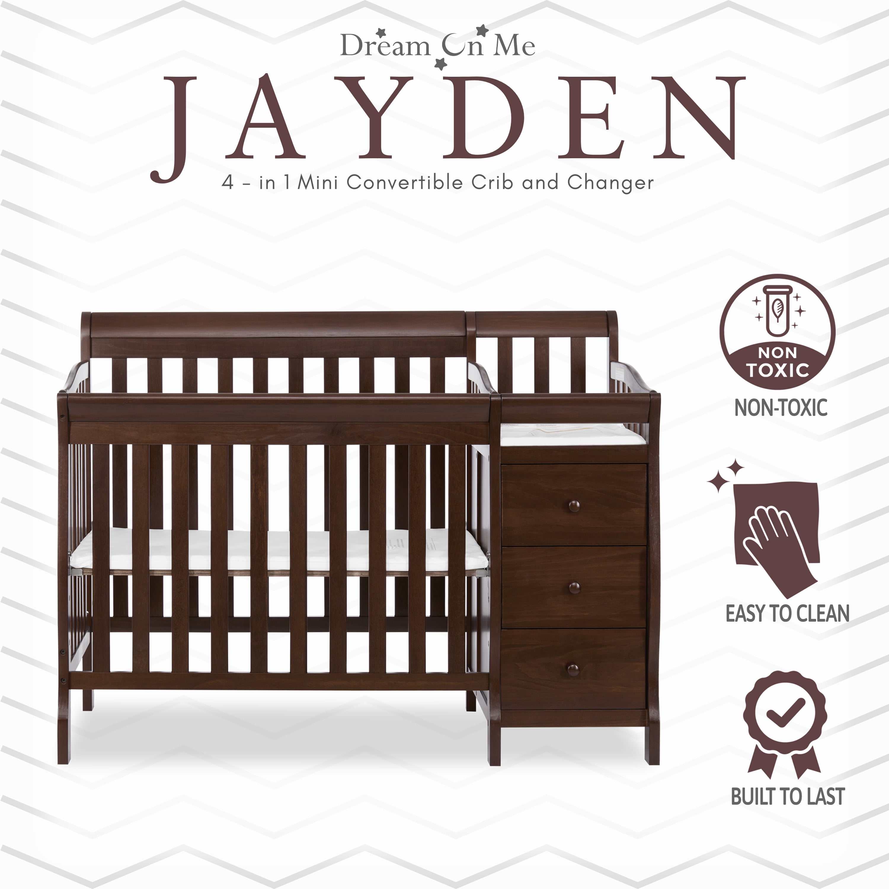 Dream On Me Jayden 4-in-1 Convertible Crib with Changer Espresso - Image 5