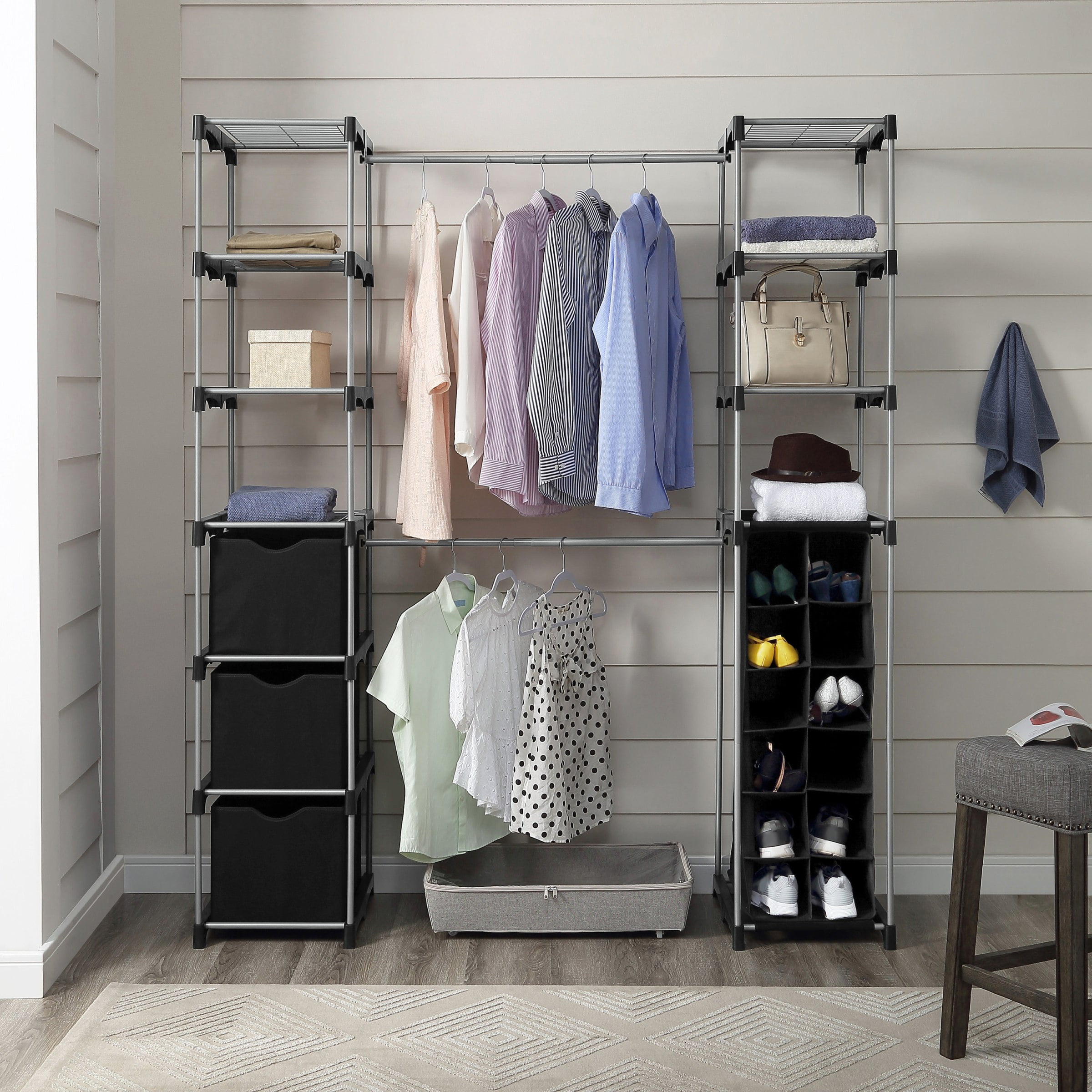 Mainstays Non-Woven Closet Organizer, 2-Tower 9-Shelves, Easy to Assemble, Black - Image 3