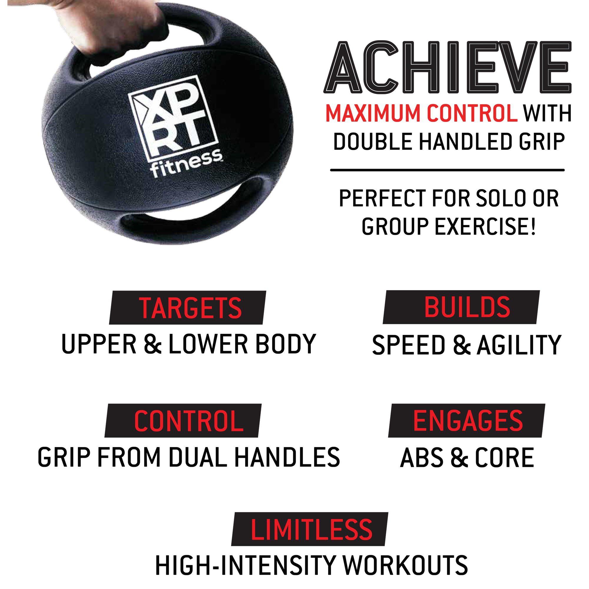 XPRT Fitness Dual Grip Soft Weighted Medicine Ball with Handles, for Strength training, Resistance training, balance and core exercise, 10lbs - Image 3