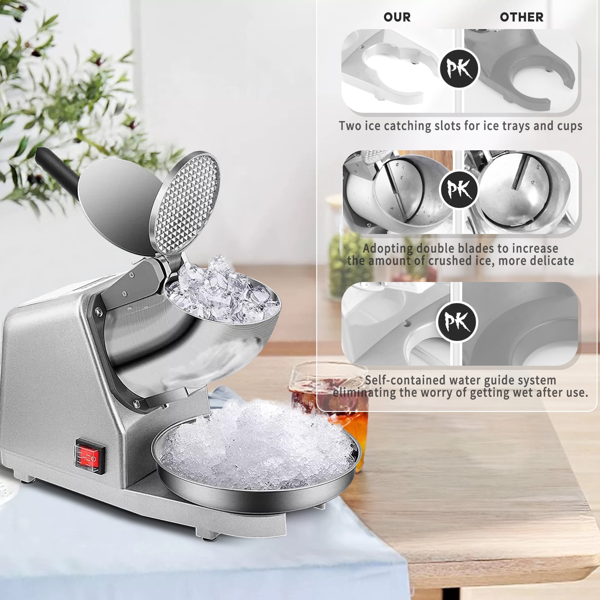 Electric Ice Crusher 380W,187 lbs/Hr,Broxin Stainless Steel Dual Ice Blades,for Commercial Home Use - Image 4