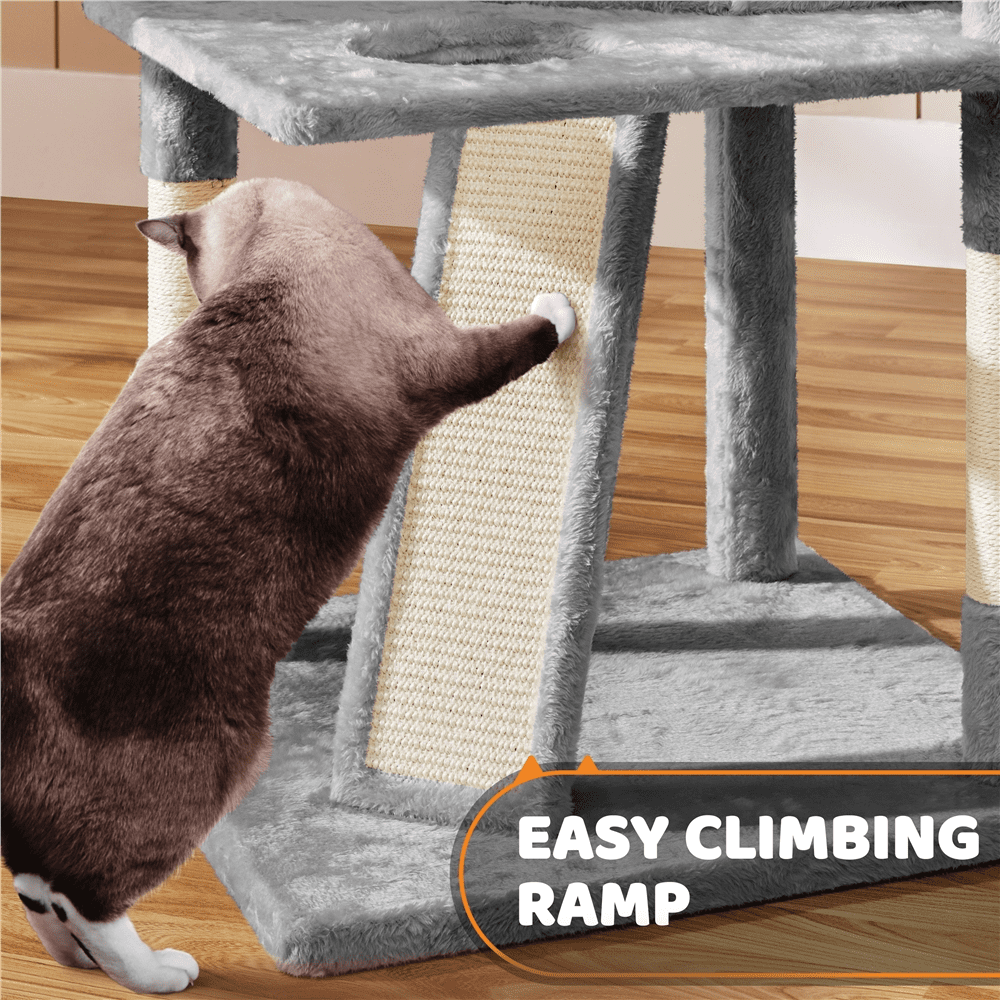 Alden Design 68.5"H Large Multilevel Cat Tree Tower with Condos and Perches, Light Gray - Image 8