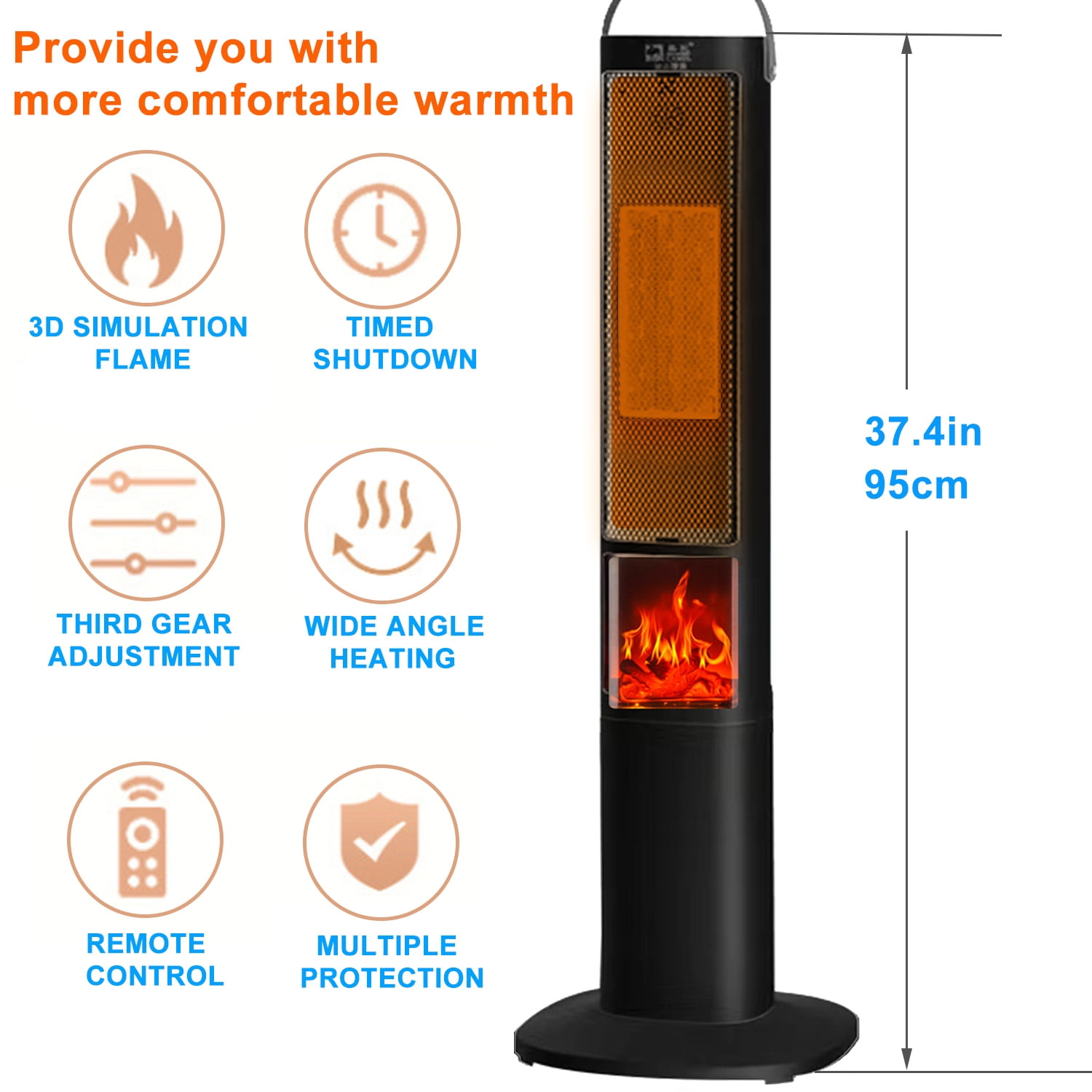 Space Heater, 37" 1500W Electric Tower Heaters with 3 Modes, Timer and Remote Control, PTC Ceramic Fast Safety Heat for Office Bedroom Home and Indoor - Image 5