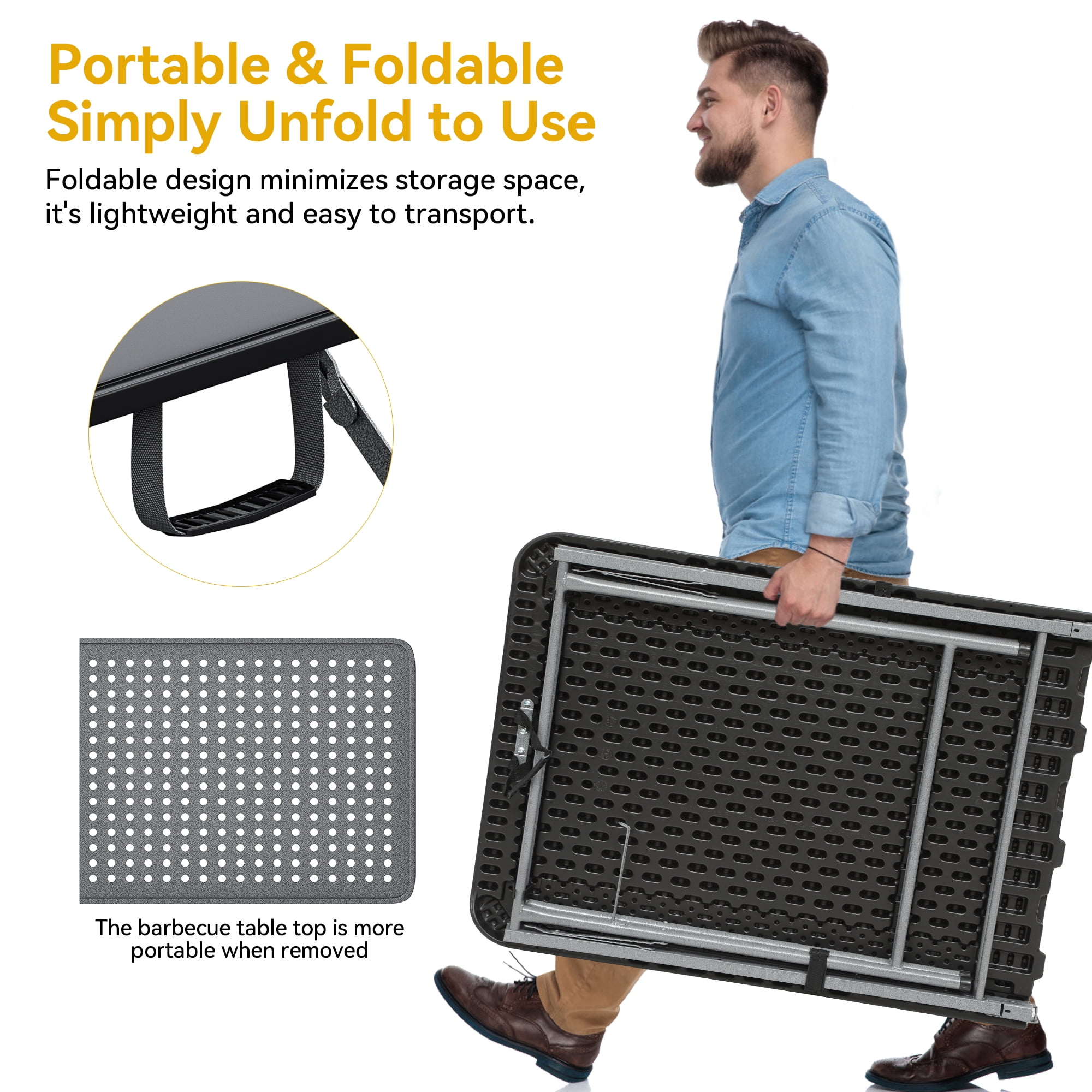 Dextrus Portable Folding Grill Table, 6Ft Metal Outdoor Table with Mesh Surface, 2-in-1 Design for Camping, BBQ, Picnic, Black - Image 6