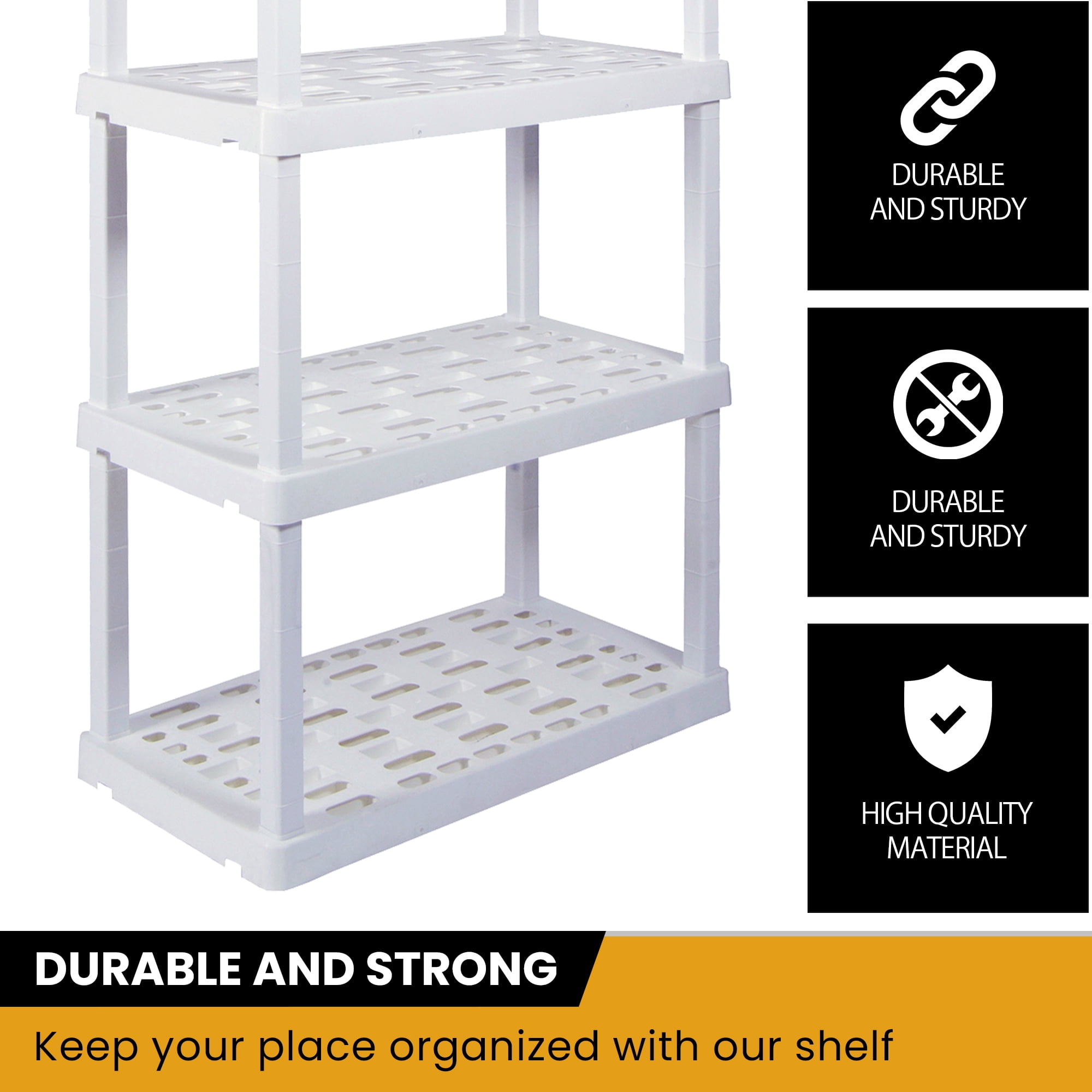 Hyper Tough Plastic Storage Shelves 5-Tier 73.8"H x 36"W x 17.75"D, 2-Pack White, 750 lbs Total Capacity - Image 3