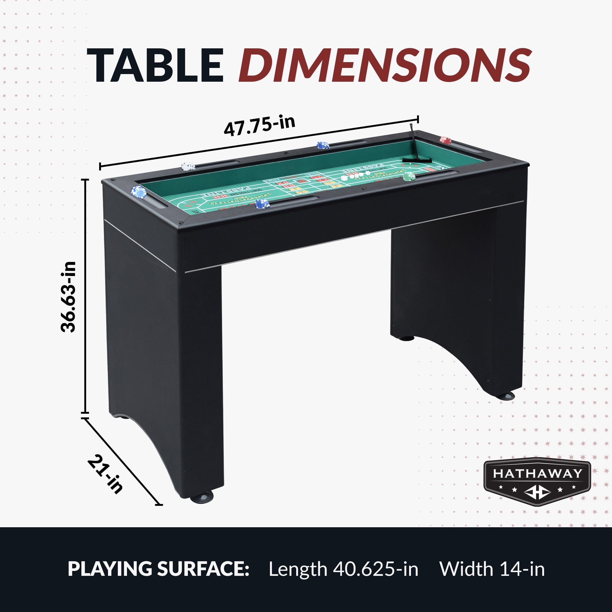 Hathaway Monte Carlo 4-In-1 Casino Table with Blackjack, Roulette, Craps and Bar Table, Black, Green, 47.75-In W - Image 6
