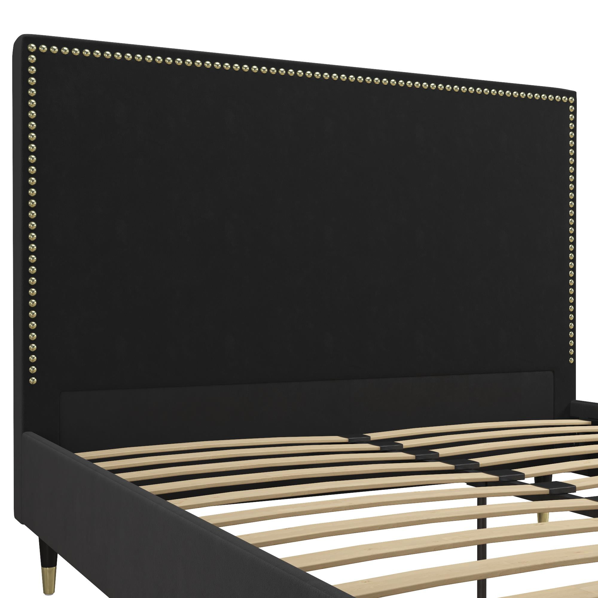 CosmoLiving by Cosmopolitan Audrey Upholstered Bed, Black Velvet, Queen - Image 11
