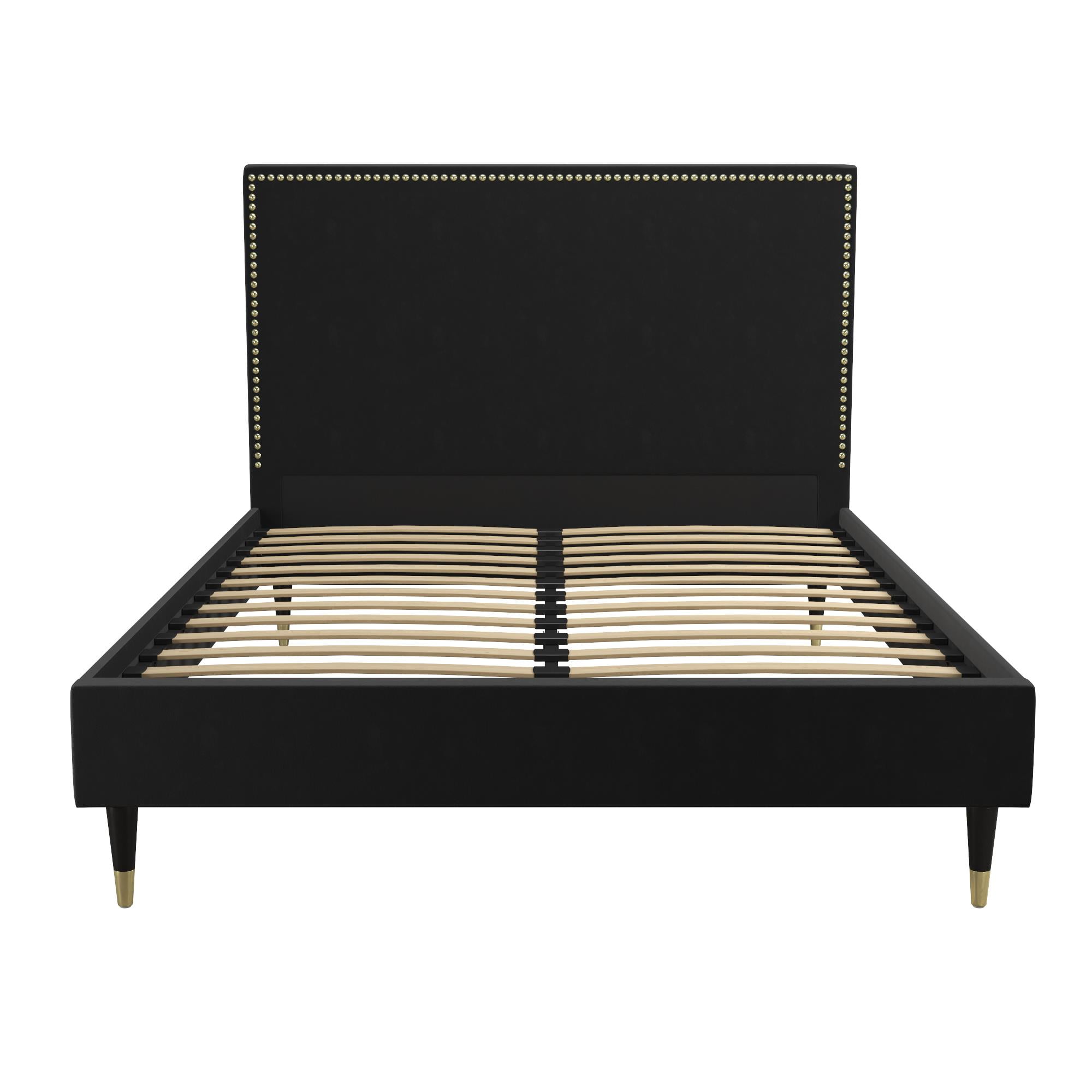 CosmoLiving by Cosmopolitan Audrey Upholstered Bed, Black Velvet, Queen - Image 2