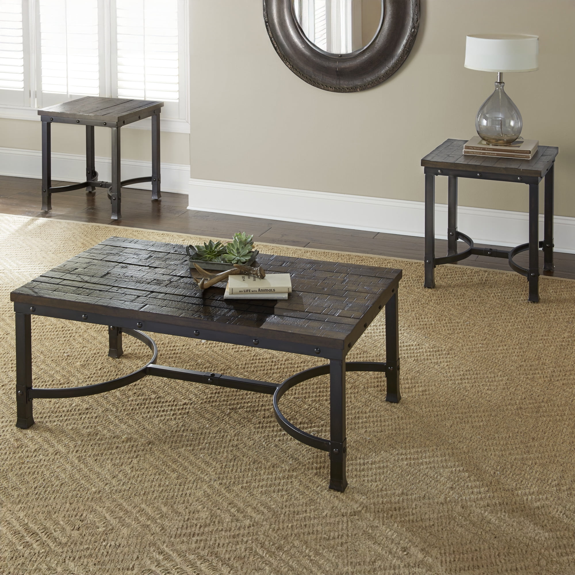 Steve Silver Ambrose Wood and Metal 48" Rectangle Coffee Table, Rustic Brown - Image 5