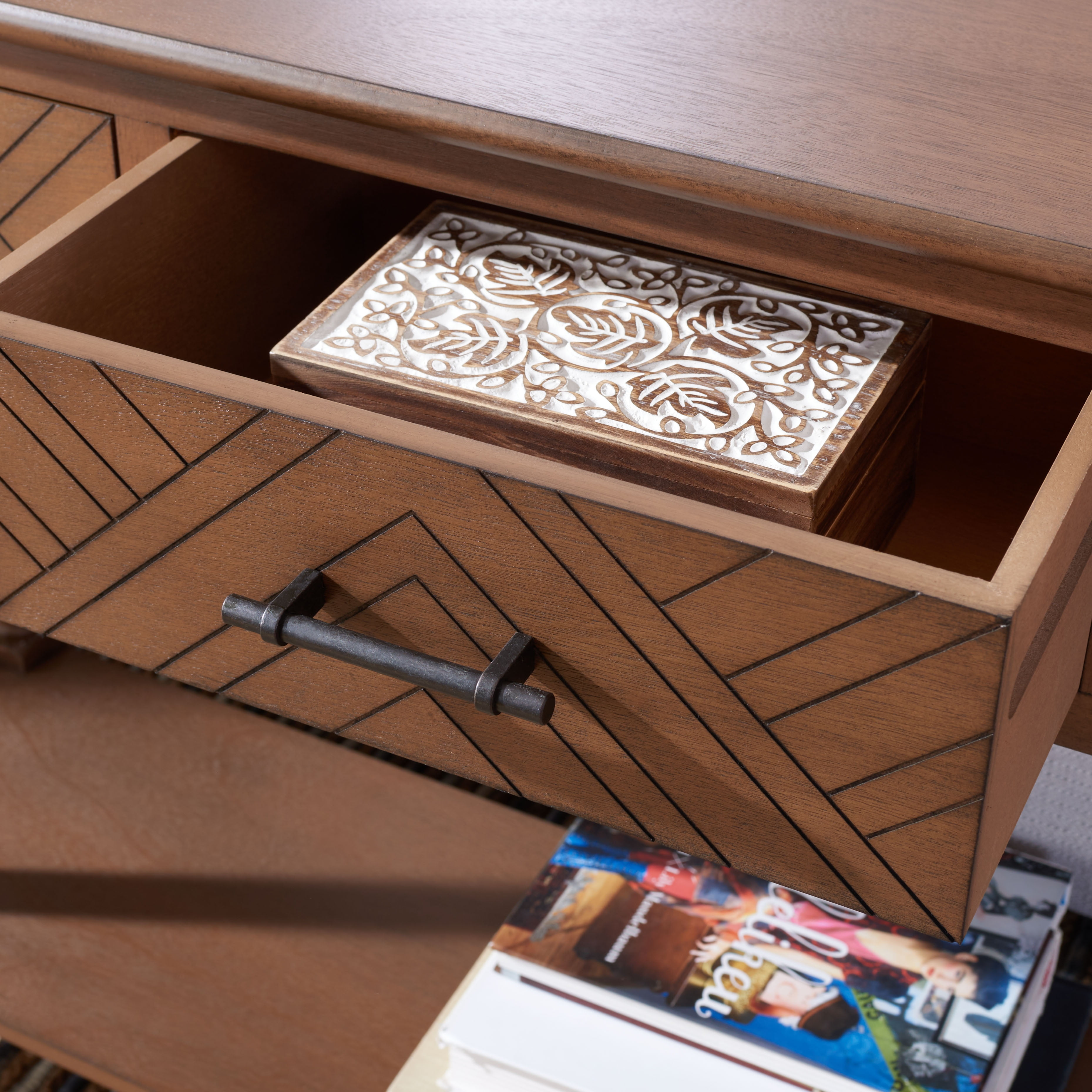 SAFAVIEH Peyton French Brown Wood Console Table with Drawer (47.3 in. W x 13 in. D x 29.5 in. H) - Image 3