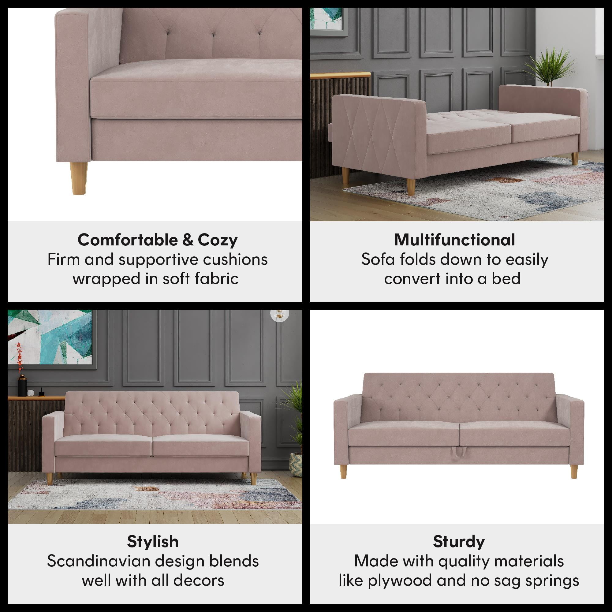 CosmoLiving Liberty Futon with Storage, Blush Velvet - Image 20