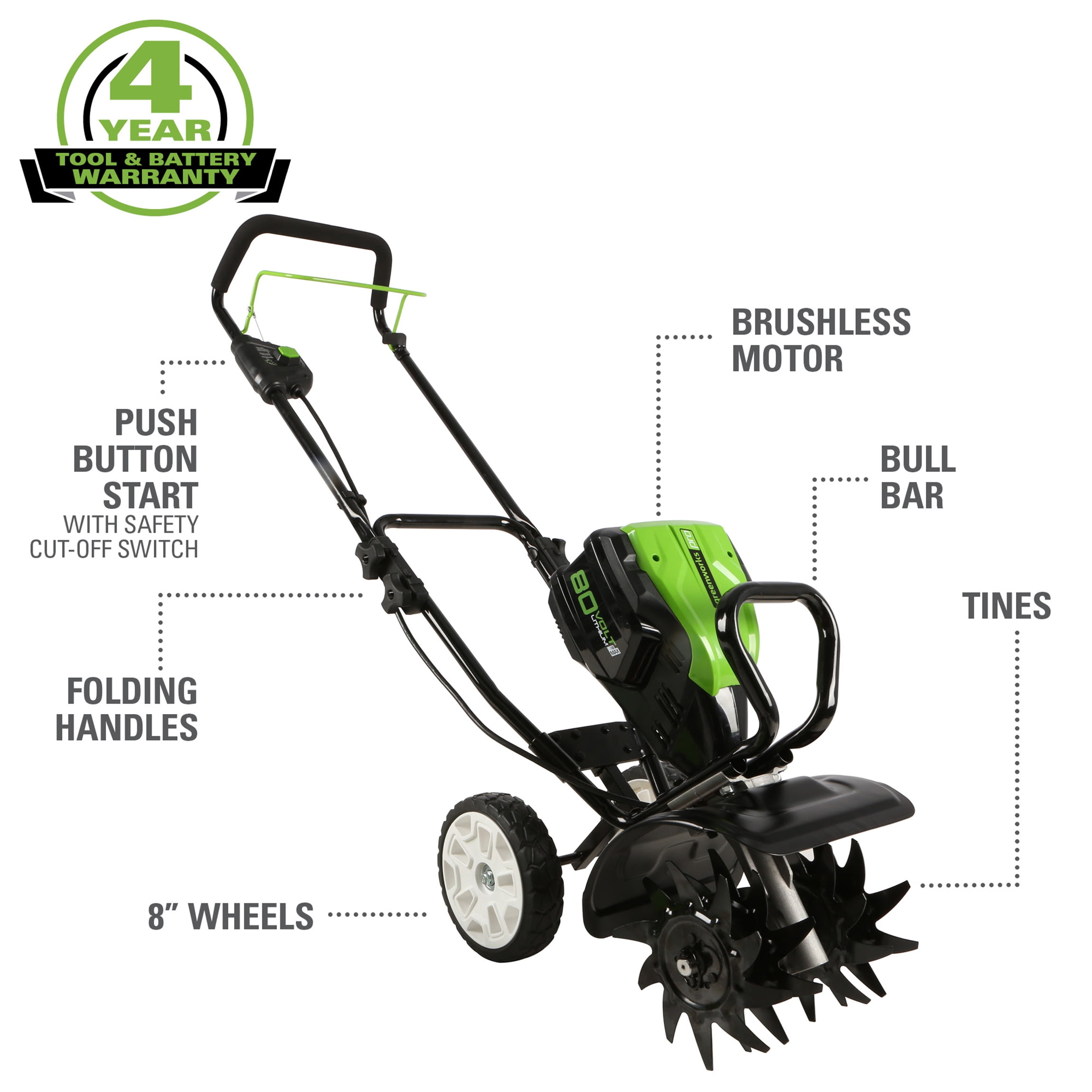 Greenworks 80V 10" 80V Cultivator/Tiller, Battery Not Included 2800002 - Image 2