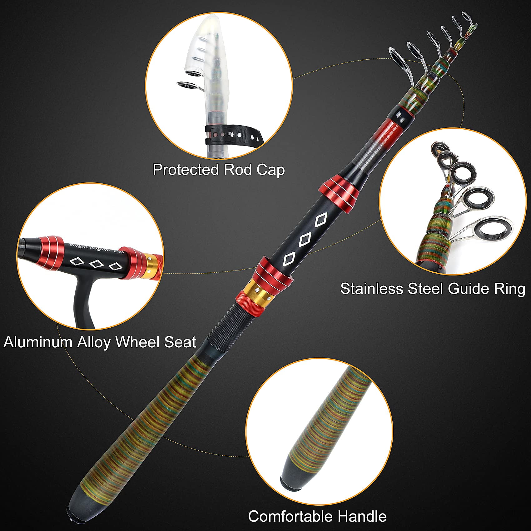 OUKNAK Telescopic Fishing Rod and Reel Combo Set Spinning Reel Kids Fishing Line Black - Image 6