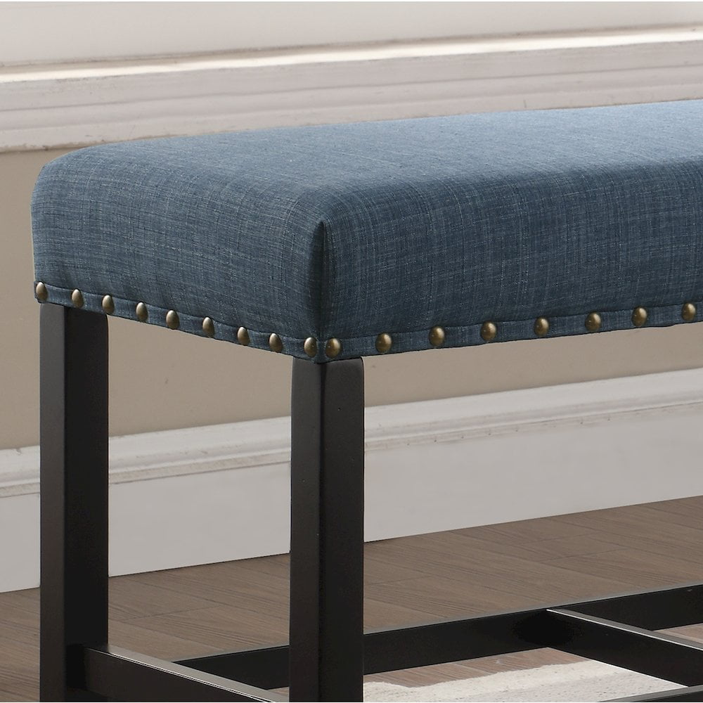 Roundhill Furniture Biony Fabric Counter Dining Bench with Nailhead Trim Blue - Image 4