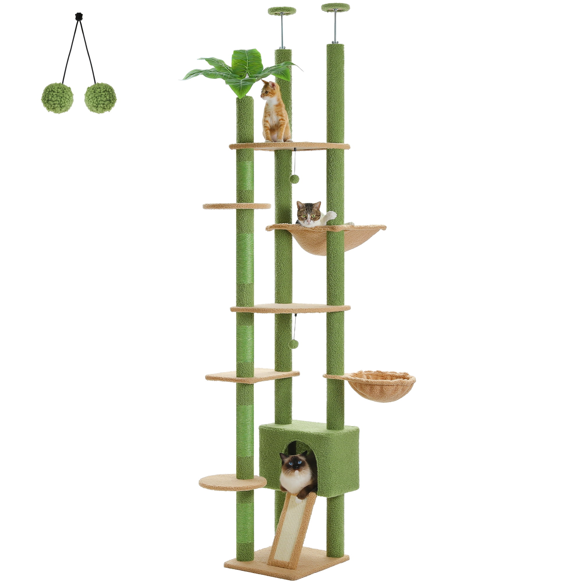 PAWZ Road 90.5-100.4" Floor to Ceiling Cat Tree Tower, Adjustable Climbing Tree for Indoor Cats, Green - Image 7