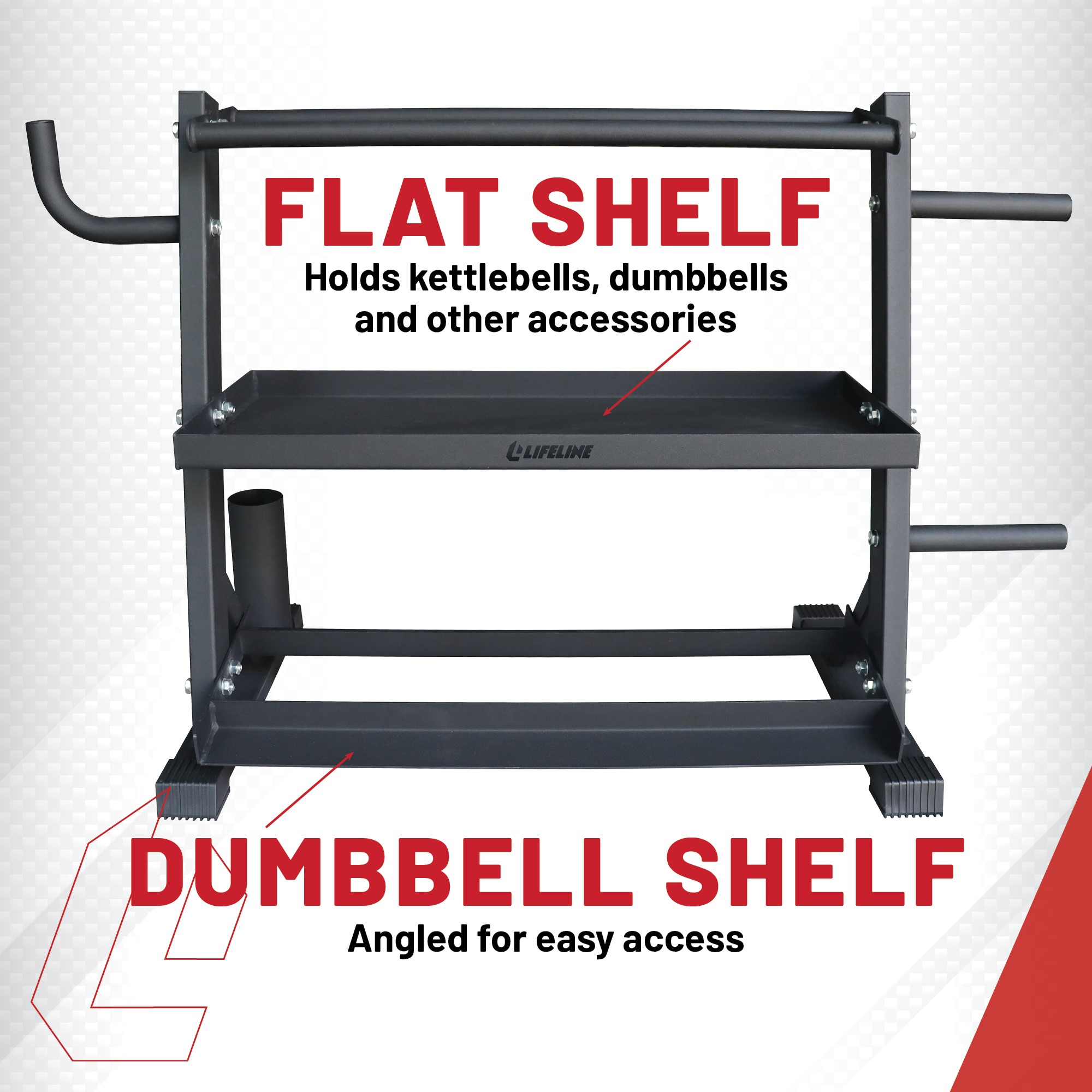 Lifeline Fitness Home Gym 3-Shelf Storage Rack with Rope and Band Hook - Holds up to 440 LBS - Image 3