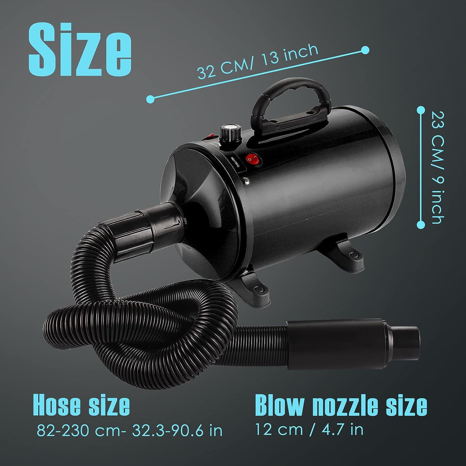 Dog Dryer, 4.3HP/ 3200W High Velocity Dog Hair Dryer for Pet Grooming, Dog Blow Dryer for Large Dogs, Adjustable Speed and Temperature Control with 4 Different Nozzles(Black) - Image 5