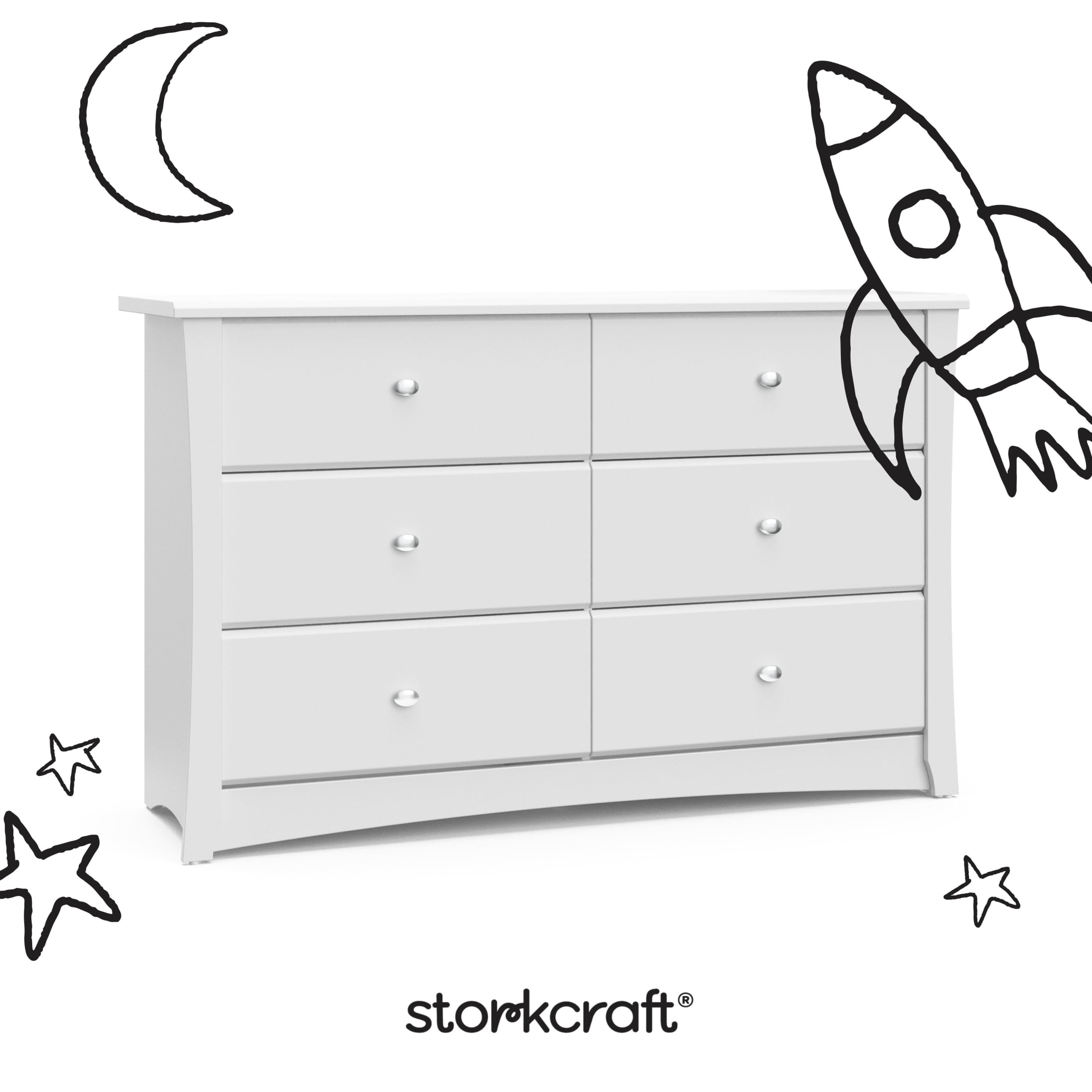 Storkcraft Crescent 6 Drawer Nursery Dresser, White - Image 4
