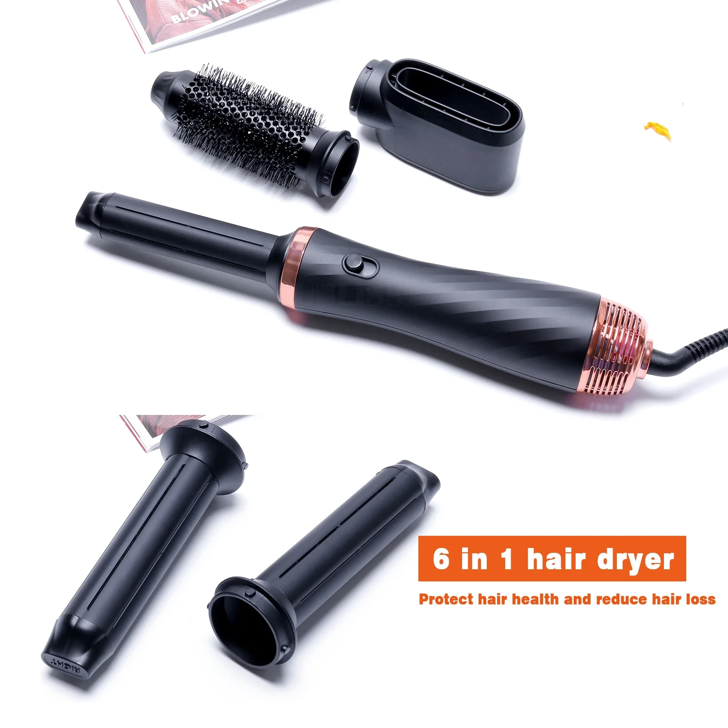 Atopskins 6 in 1 Hot Air Brush, Professional Hair Dryer Brush Blow Dryer Brush Detachable Design Styling Tools 3 Temp for Straightening, Curling and Drying - Image 9