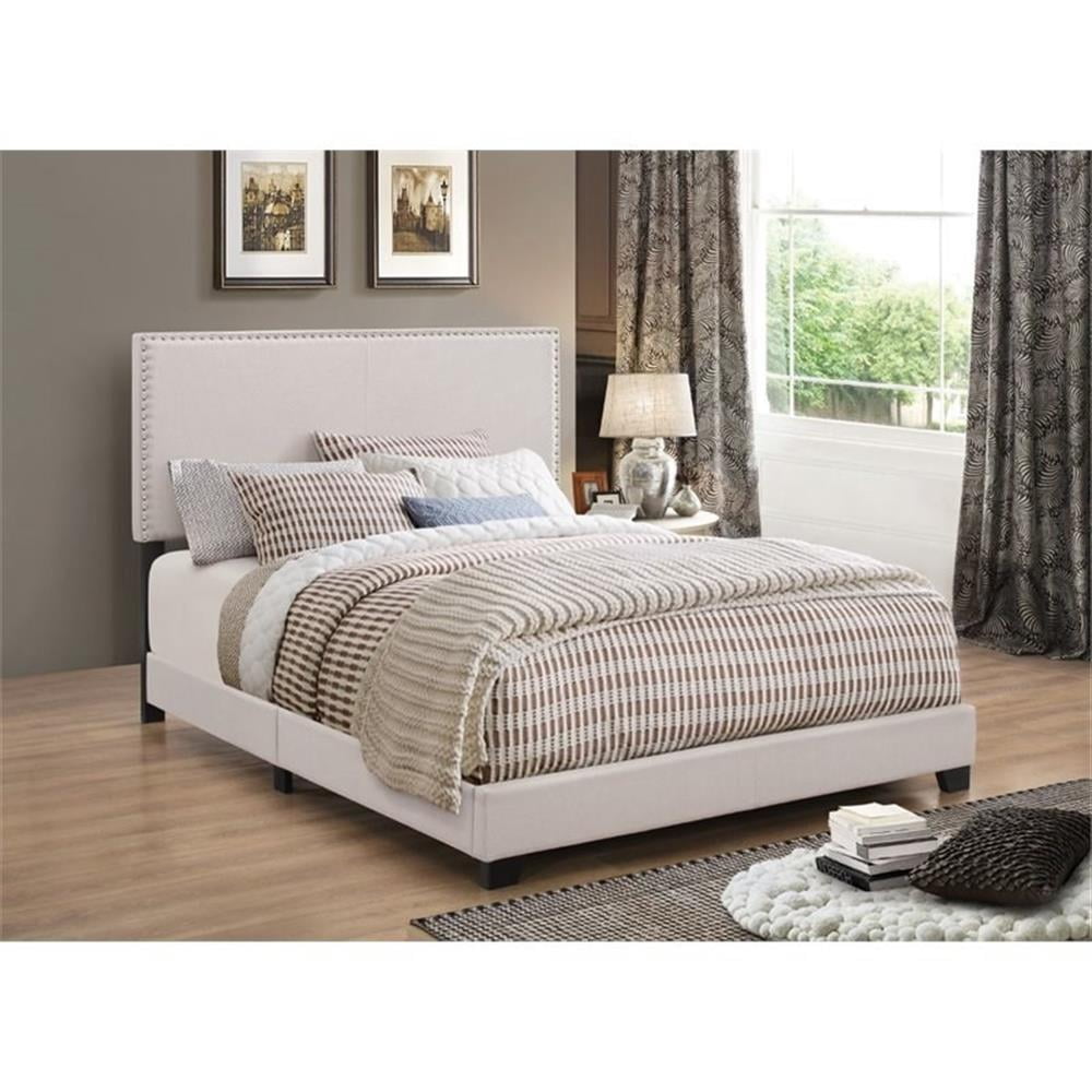 Boyd Queen Upholstered Bed with Nailhead Trim Ivory - Image 3