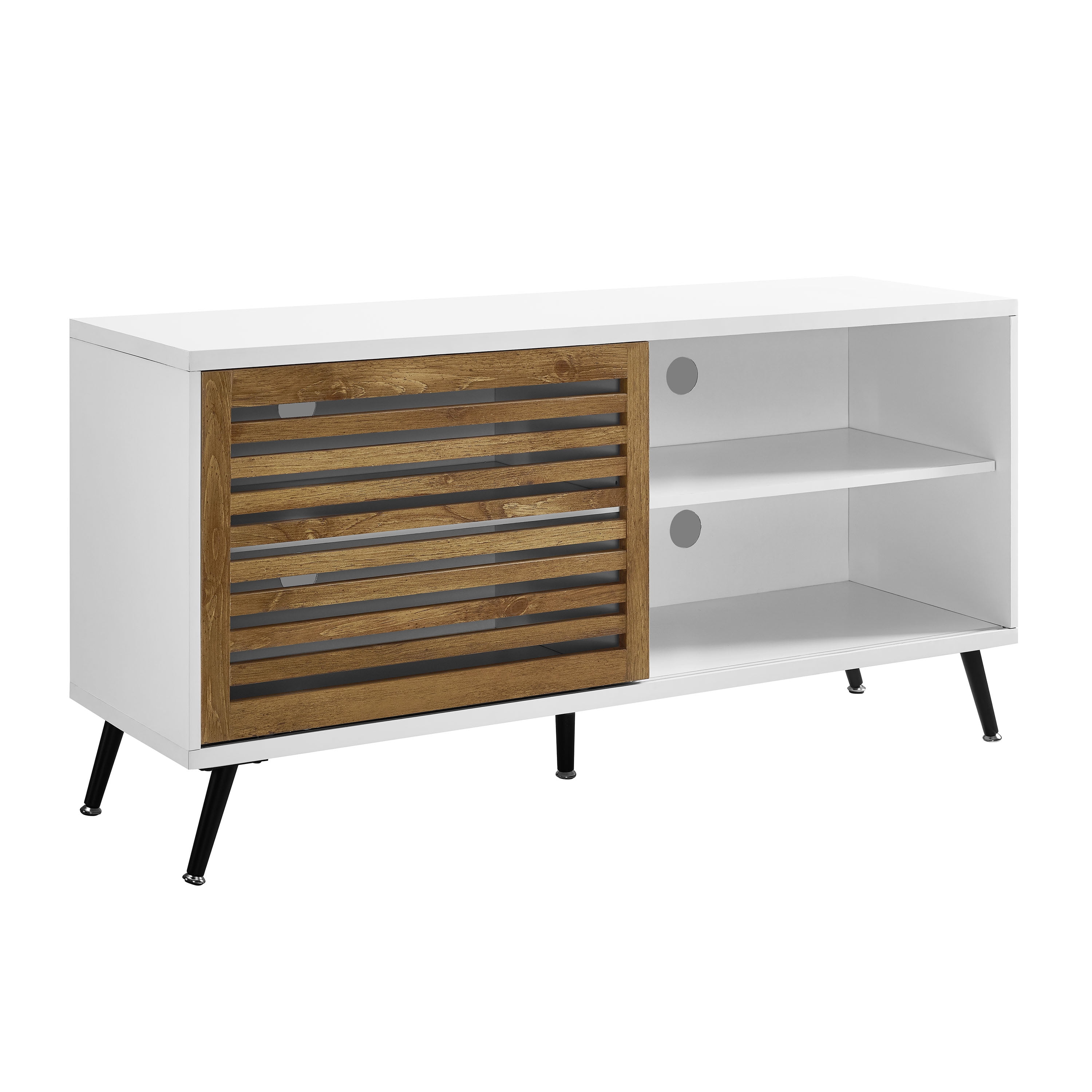 Desert Fields Mid Century Modern TV Stand for TVs up to 58", White/Barnwood - Image 6