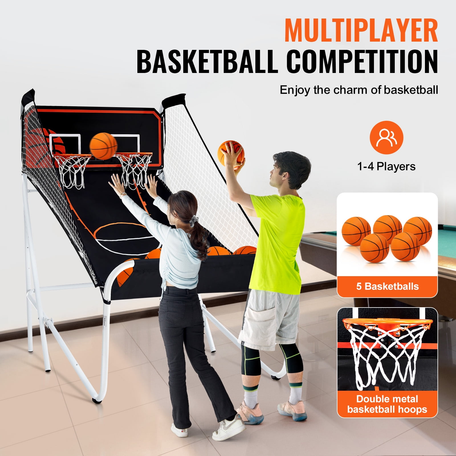 KFFKFF Foldable Basketball Arcade Game, 8-in-1 Dual LED Electronic Shot 2 Players 5 Balls Indoor Arcade Basketball Game Great gift for Kids Adults - Image 4