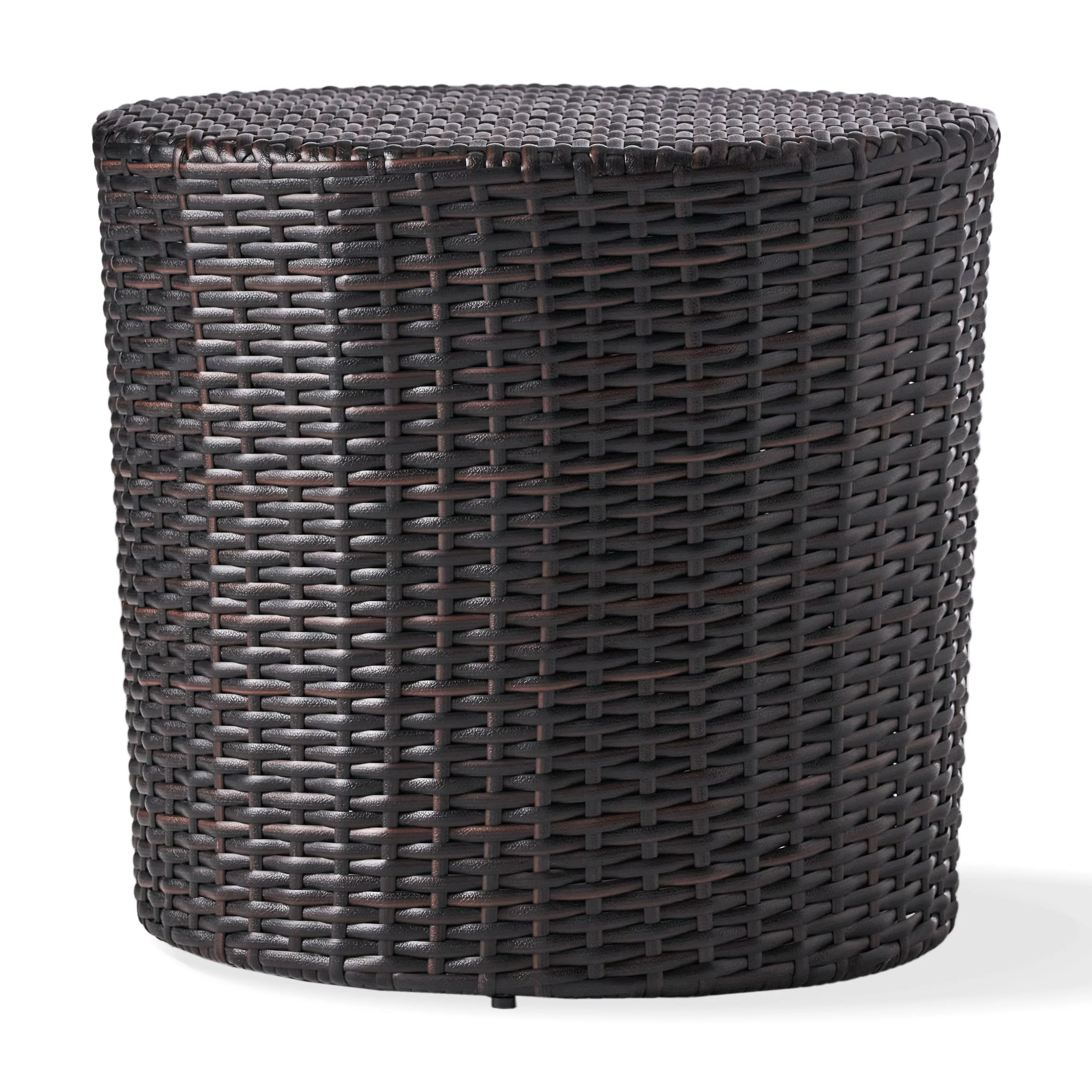 Contemporary Outdoor Wicker Brown Barrel Side Table - Image 6