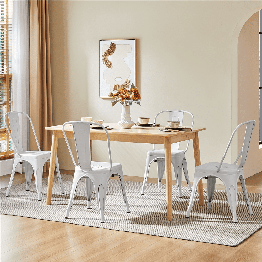 Renwick Industrial Iron Dining Chairs for Home, Set of 4, Distressed White - Image 9
