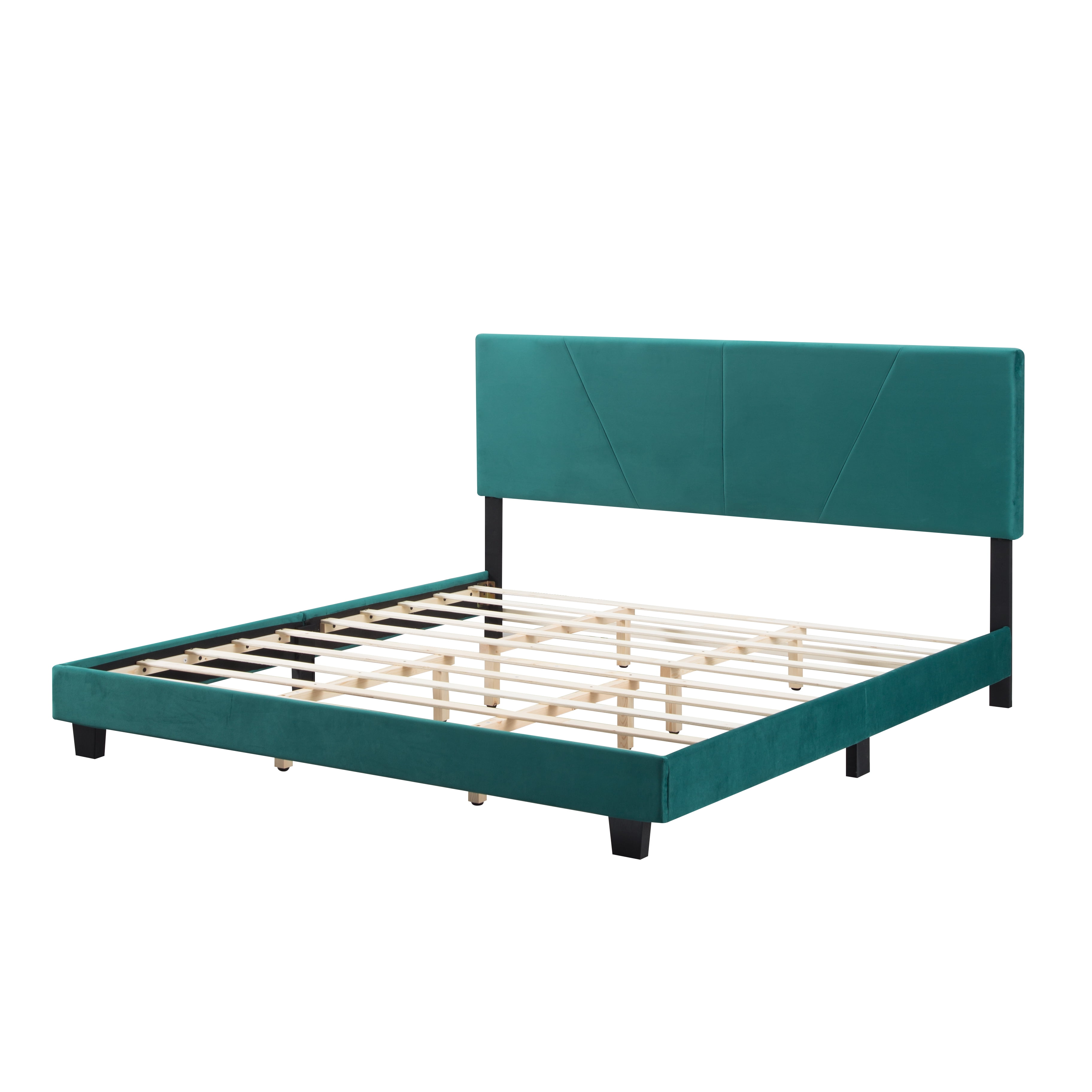 Gewnee King Size Platform Bed Frame with Upholstered Headboard, Mattress Foundation with Strong Wooden Slats Support Easy Assembly.Green - Image 7