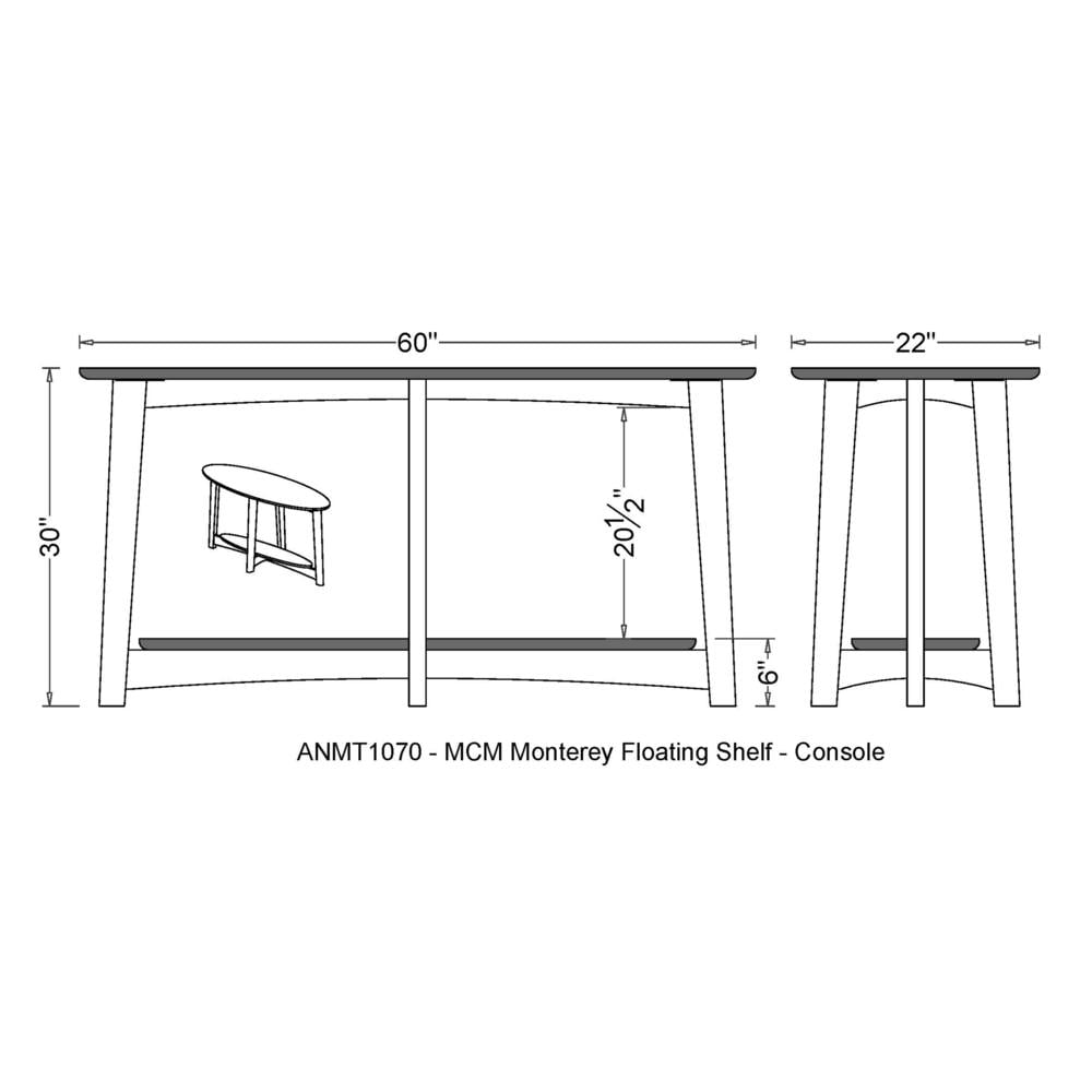 Alaterre Monterey 60"L Console/Media Mid-Century Modern Wood Table, Warm Chestnut - Image 5