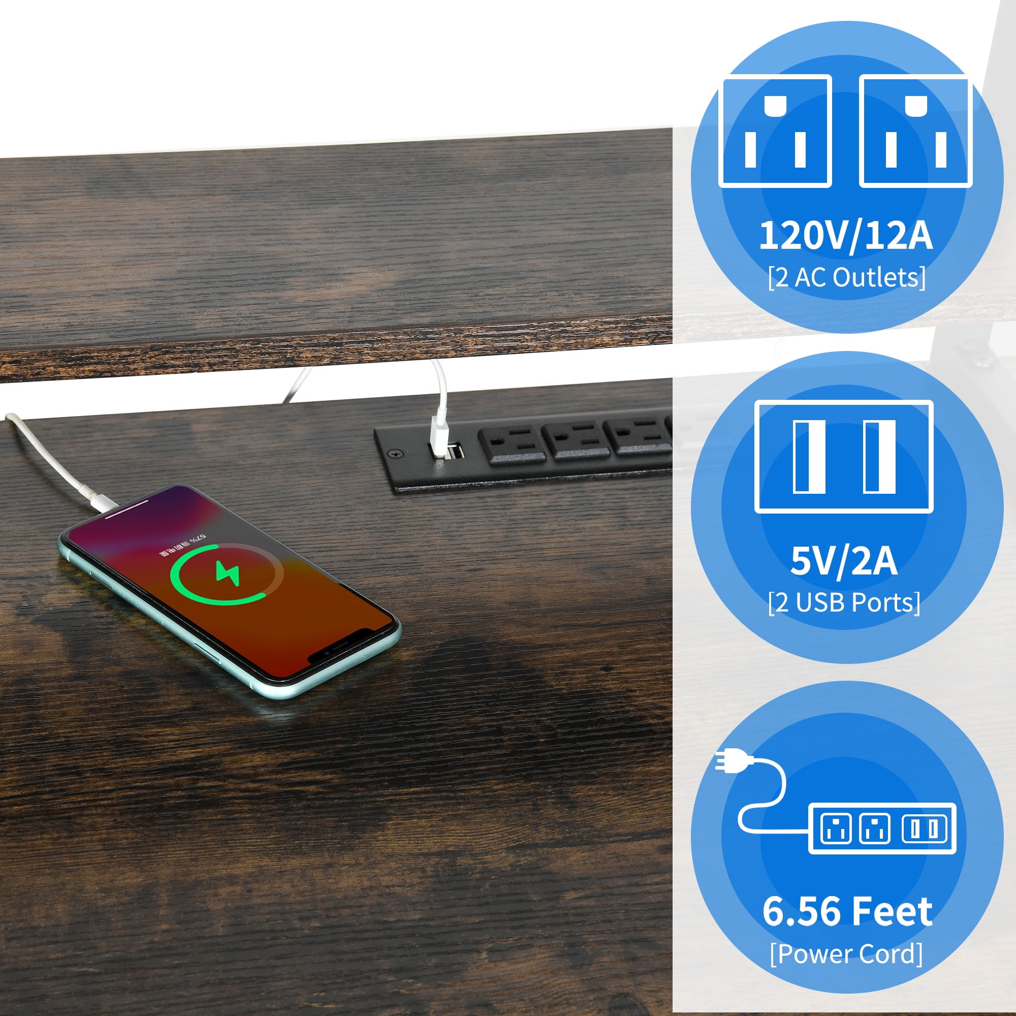 Uforic 59 "Computer Desk with Power Outlets & LED Light, Office Desks with Hutch & Monitor Stand, Gaming Desk Executive Desk with Storage Shelves for Home Office , Brown - Image 13