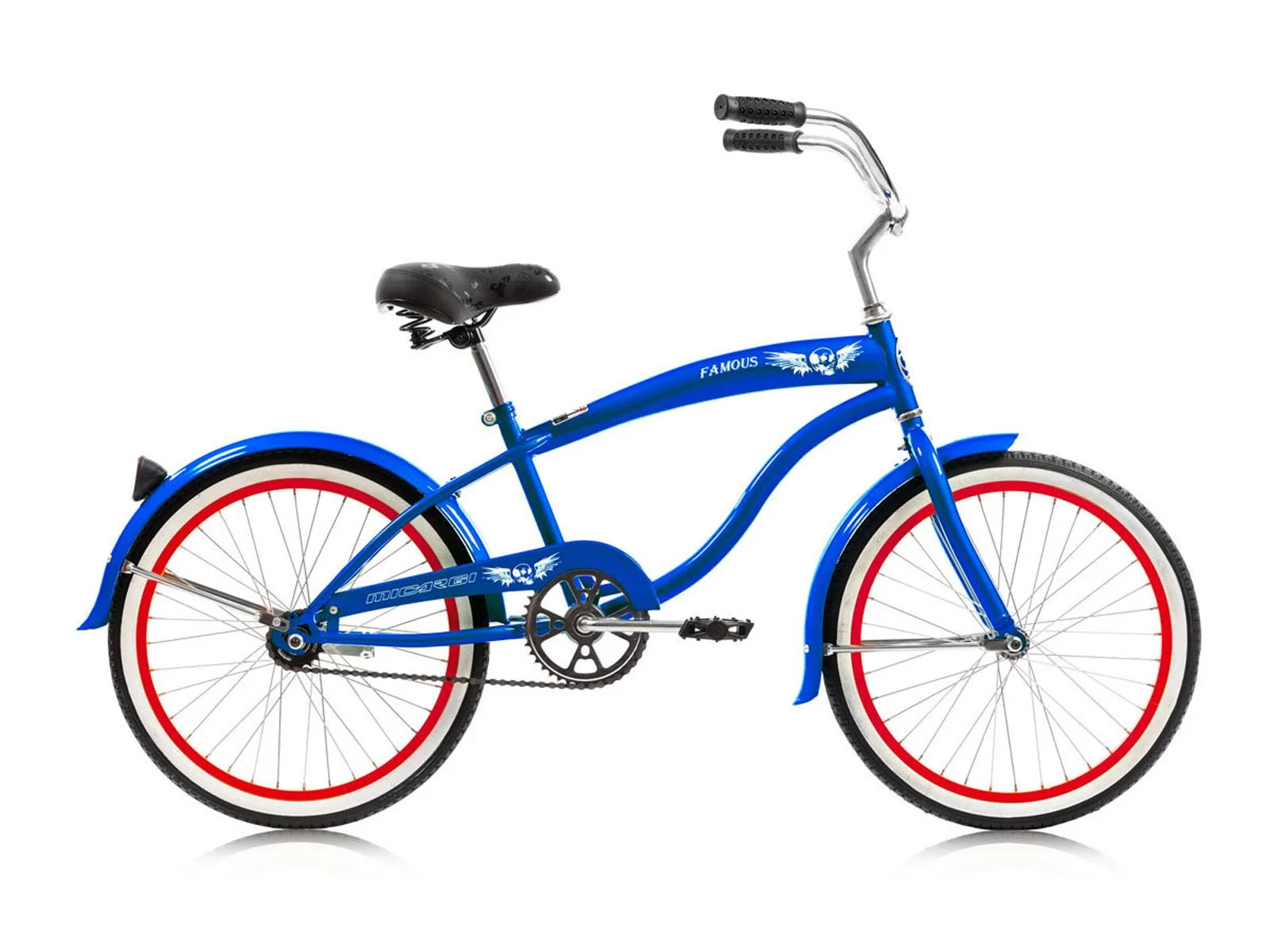 Wonder Wheels 20" Beach Cruiser Steel Frame Blue, Coaster Brake, Alloy Rims Red 36H, Stainless Steel Spokes, One Piece Crank, Tire White Wall, Seat & Grip Black, Fender Blue - Blue & Red - Image 3