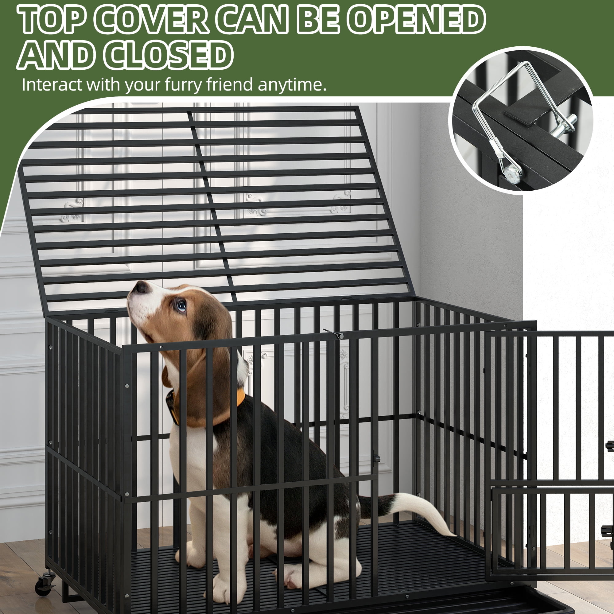 Uforic 48 Inch Heavy Duty Dog Crate Cage Kennel with Wheels, High Anxiety Indestructible, Sturdy Locks Design, 3 Door and Removable Tray, Extra Large XL XXL - Image 4
