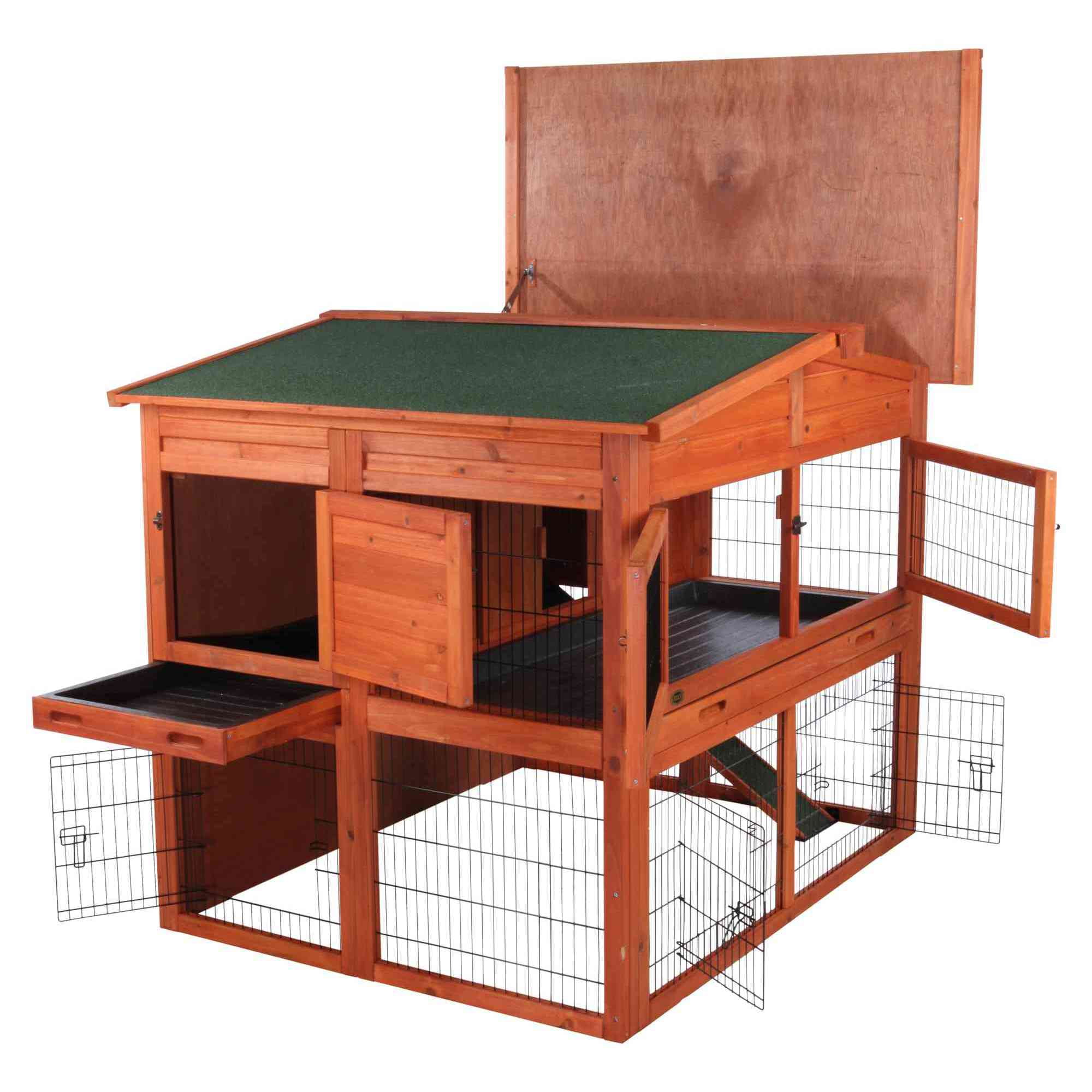 TRIXIE Deluxe Weatherproof Outdoor 2-Story Large Wooden Small Animal Hutch, Run, Tray, Brown - Image 3