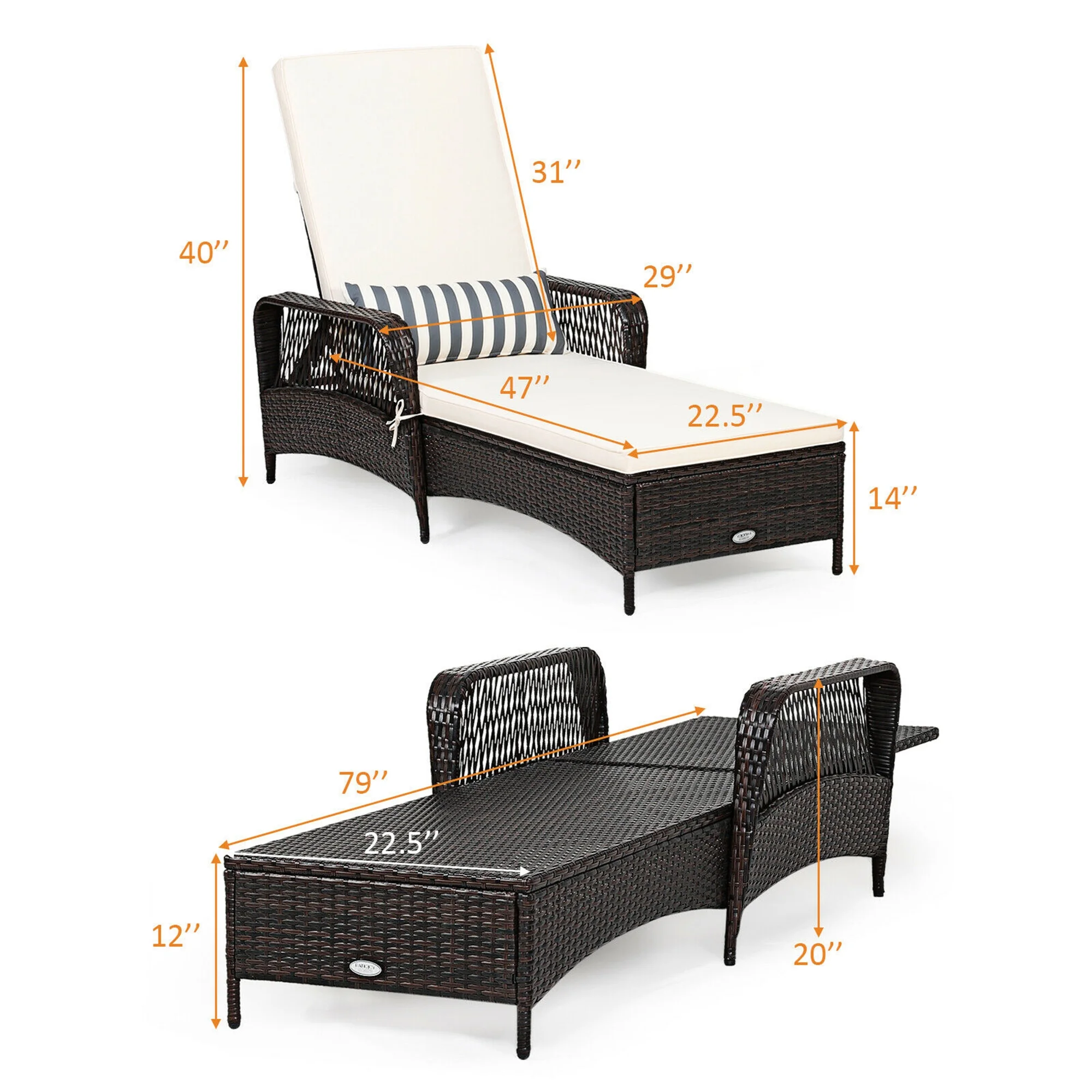 Gymax Rattan Patio Lounge Chair Chaise w/ Adjustable Backrest Cushion & Pillow - Image 4