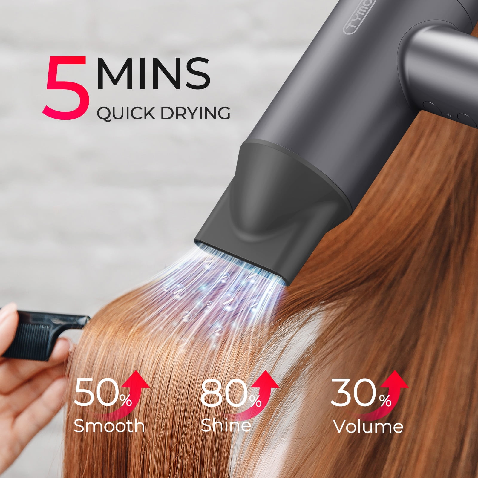 TYMO Ionic Hair Dryer, Professional 1500W High Speed for Fast Drying, Lightweight Blow Dryer with Low Noise, 4 Temps & 3 Speeds, Black - Image 6