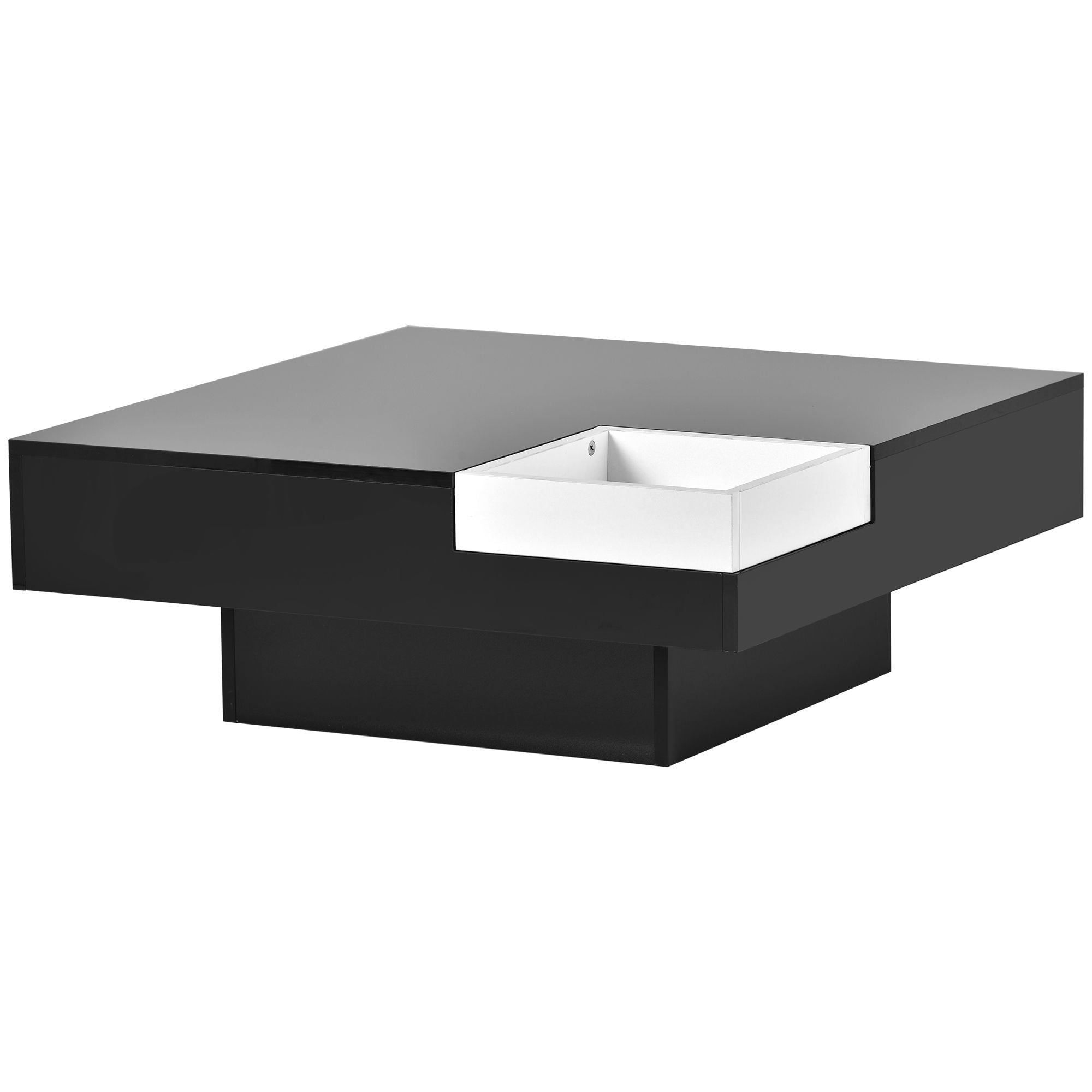 Aukfa LED Coffee Table Cocktail Table with Detachable Tray - End Table with16-Color LED Light for Living Room - Black - Image 3