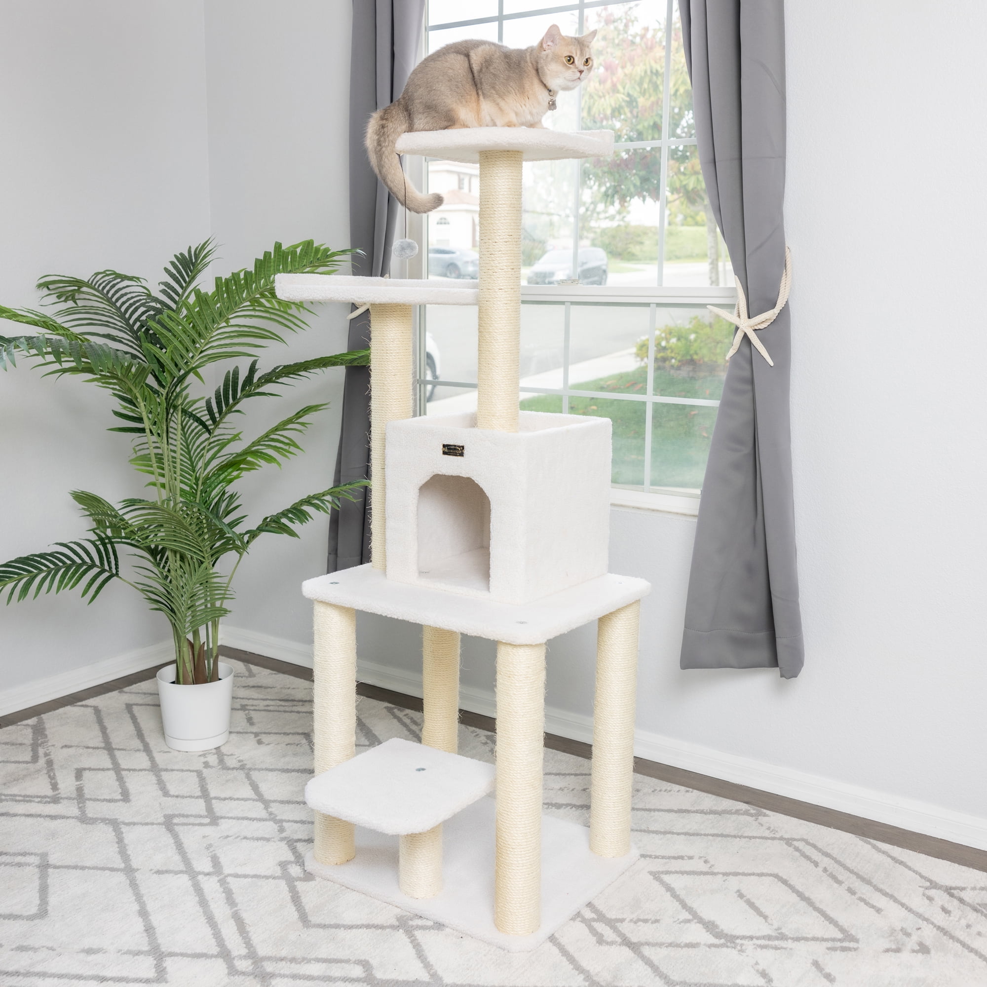 Armarkat 62-in real wood Cat Tree & Condo Scratching Post Tower, Ivory - Image 2