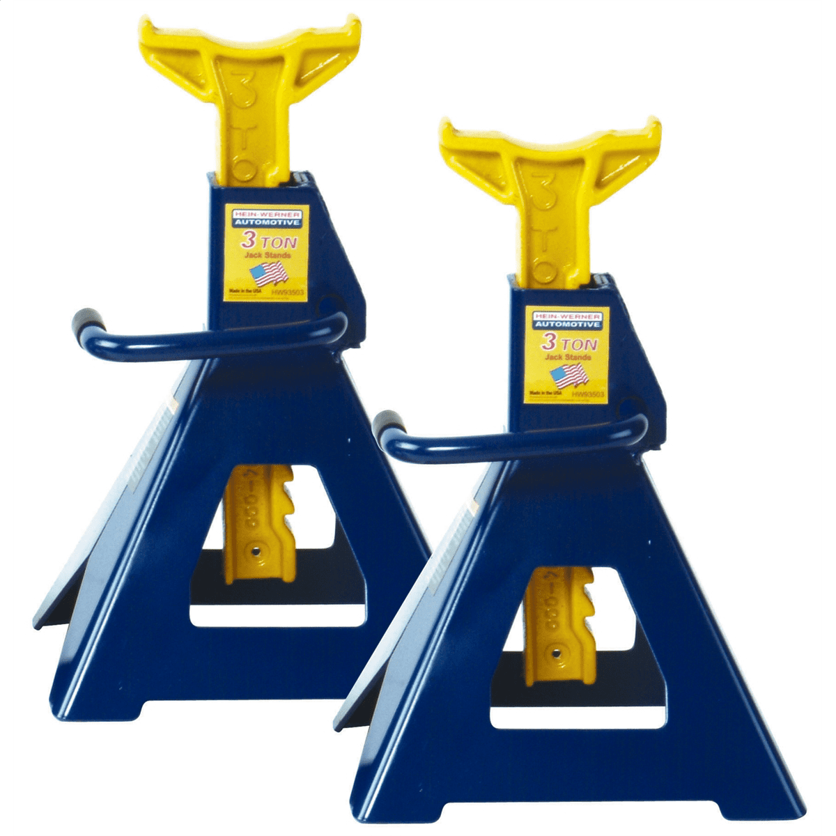 Hein-Werner 3 Ton Ratchet Action Jack Stand, Blue/Yellow, Minimum Height 11-1/2", Maximum Height 17" - Image 3