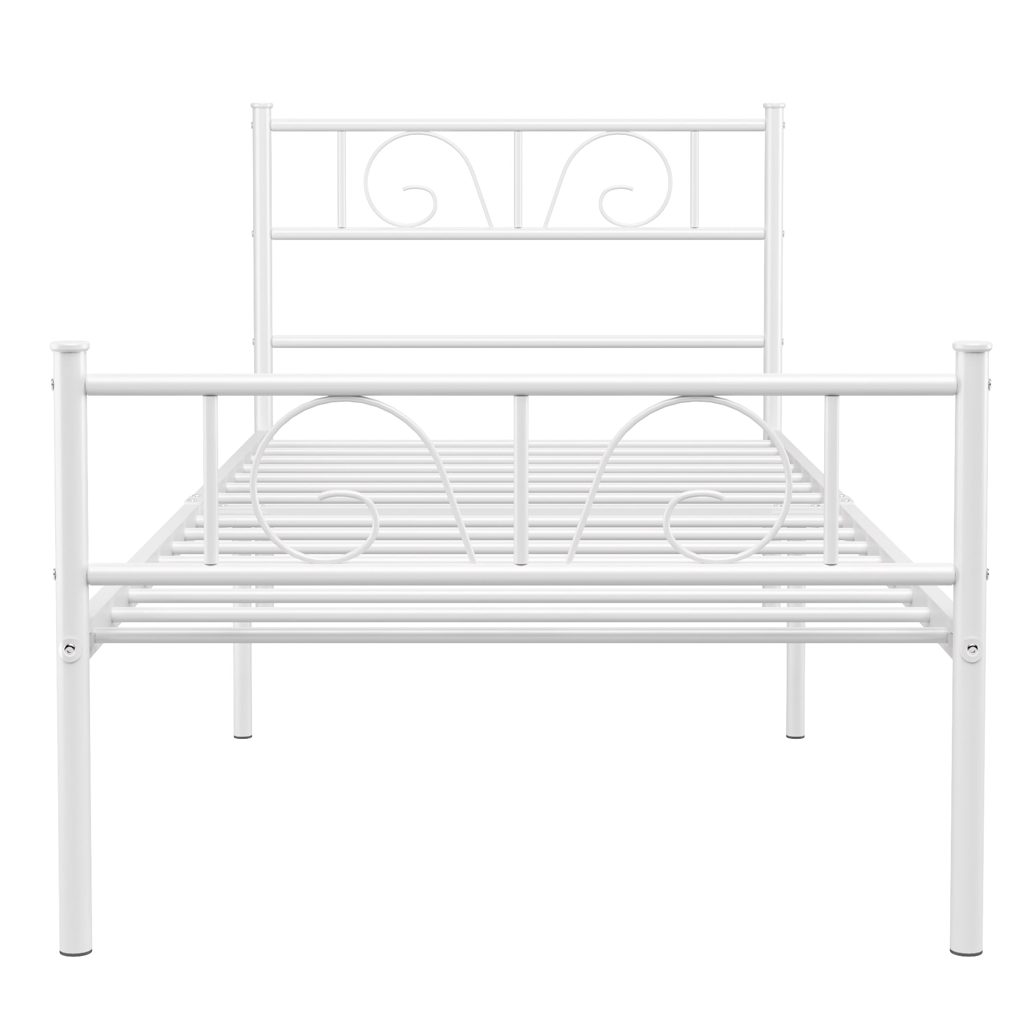 Yoneston Twin Metal Platform Bed with Elegant Pattern Headboard, Heavy Duty Bed Frame Foundation No Box Spring Needed, White - Image 5